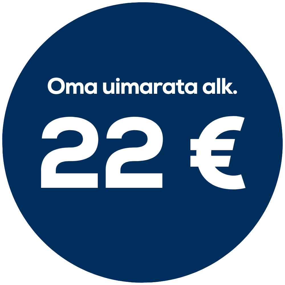 Sinivalkoinen mainos, jossa lukee 'Oma uimarata alkaen 22 €'.
