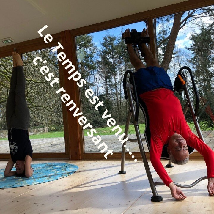 Le temps est venu c'est renversant : une vue exceptionnelle sur les c&egrave;dres, le s&eacute;quoia multi centenaire et la nature qui &eacute;merge.
Dans la salle de pratique nous avons une table d'inversion qui permet de mettre la t&ecirc;te en bas