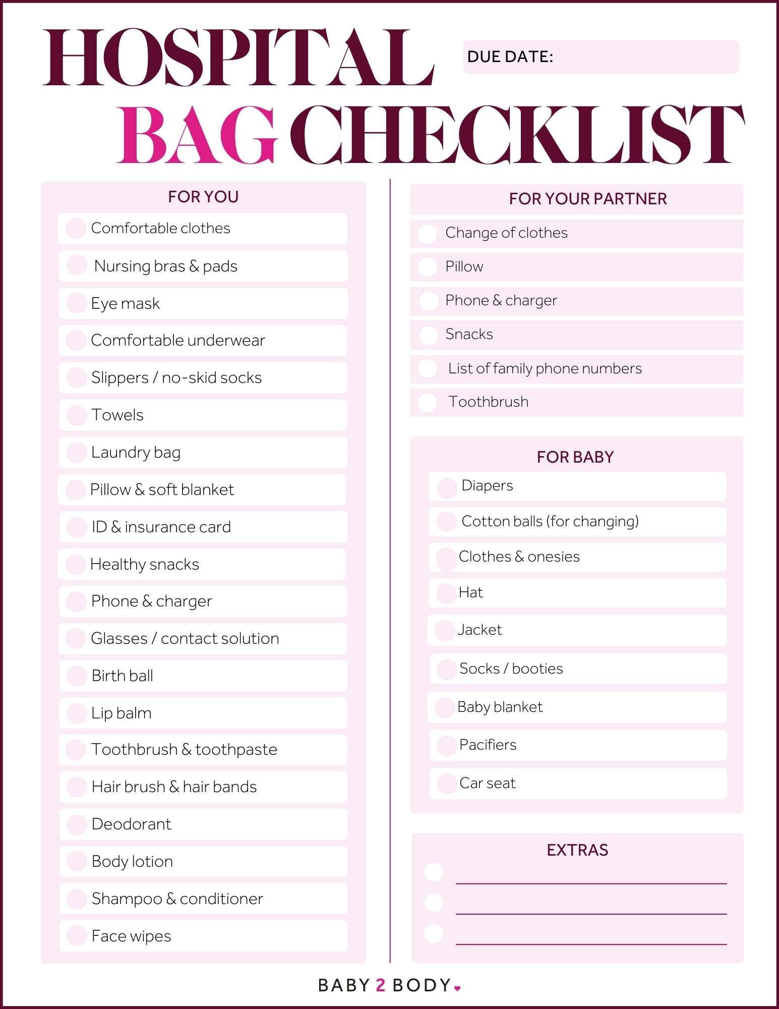 Printable Hospital Checklist For Mom Dad And Baby