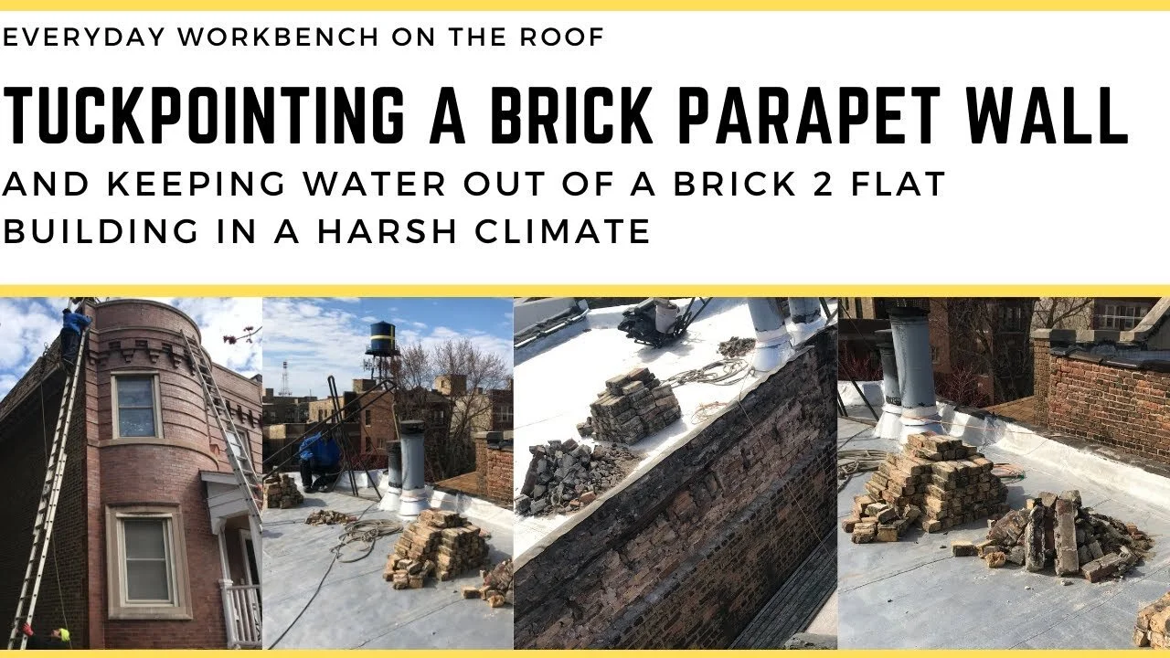 Capping Stone Repairs, Tuck Pointing and Restoration of a Brick Parapet Wall