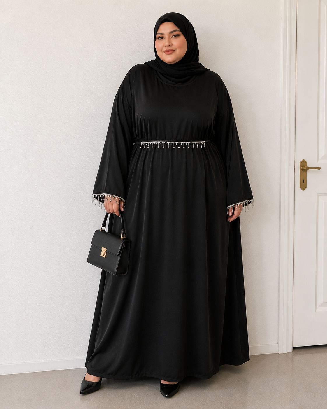 PLUS SIZE | ARMANI SATIN WIDE SLEEVE CLOSED ABAYA | 3 PIECE SET