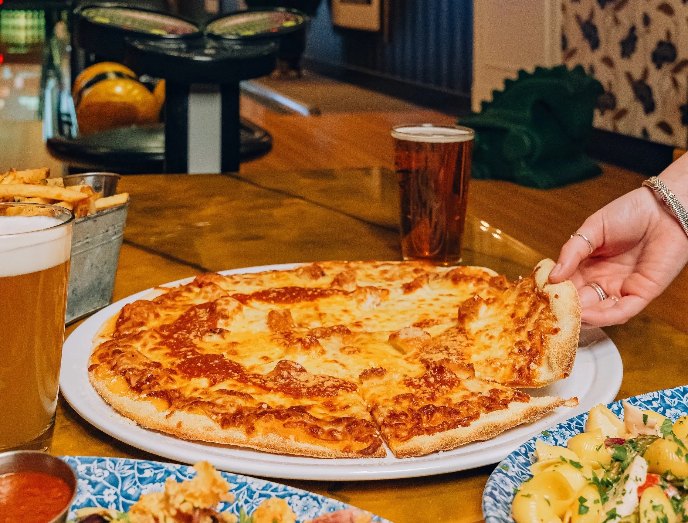 Hot and delicious pizza at High Rollers