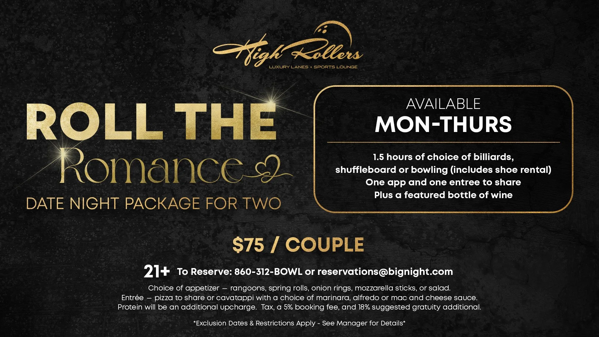 Roll the Romance Package at High Rollers