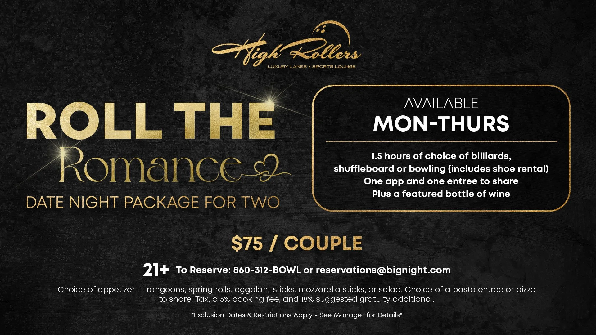 Special discount package for couple Monday thru Thursday