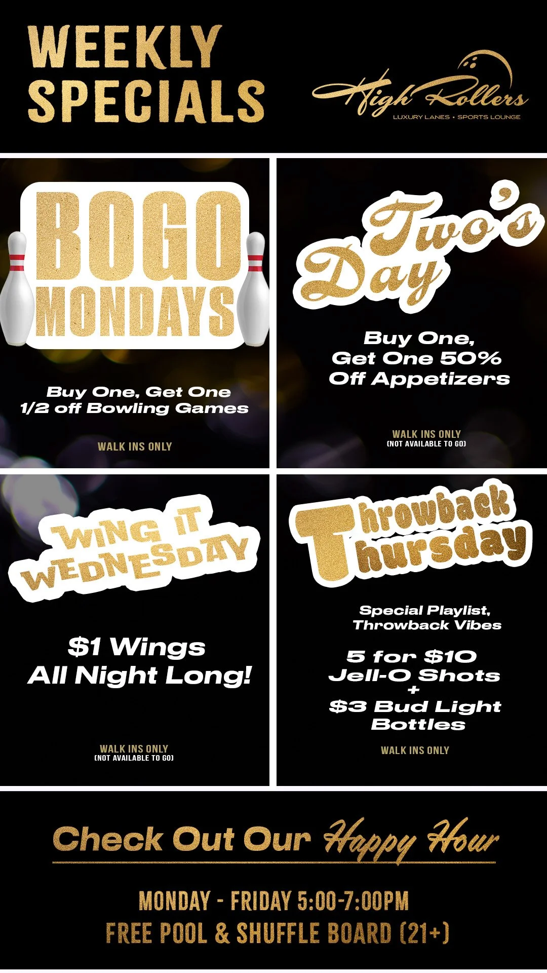 Check out our Happy Hour Menu!  Monday thru Friday 5-7pm