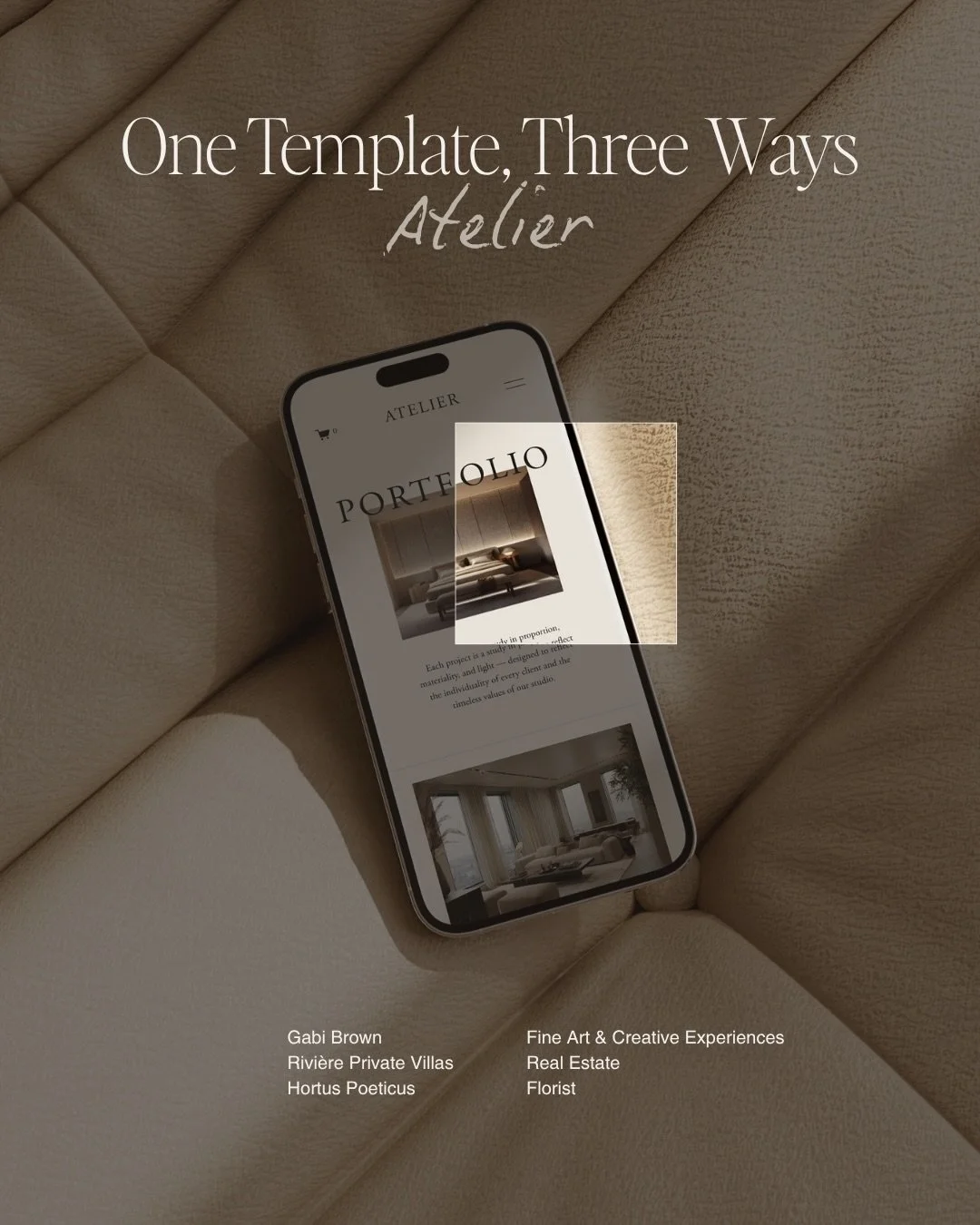 One Template, Three Ways - Atelier.

The idea that a template limits your brand? Not quite.

Our Atelier template quickly became one of our bestsellers, and what we love most is seeing how differently it comes to life with each project.

Because a we