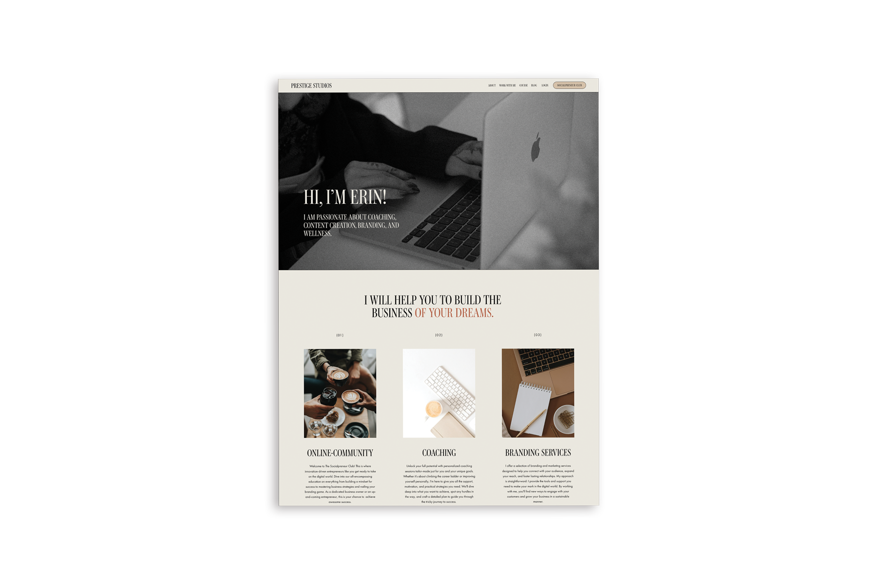 Coaching website based on Avela Creative Custom Squarespace Template