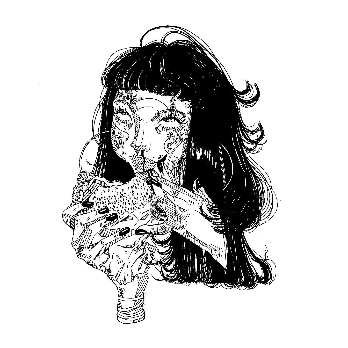 &bull;_&deg; *. after all the hurt, i could only bring myself the courage to eat a burger &deg; ♡ &times; 

____________________________
#art #illustration #lineart #monochrome #modernart #inkdrawing #inkstagram #artistsoninstagram #visualart #portra