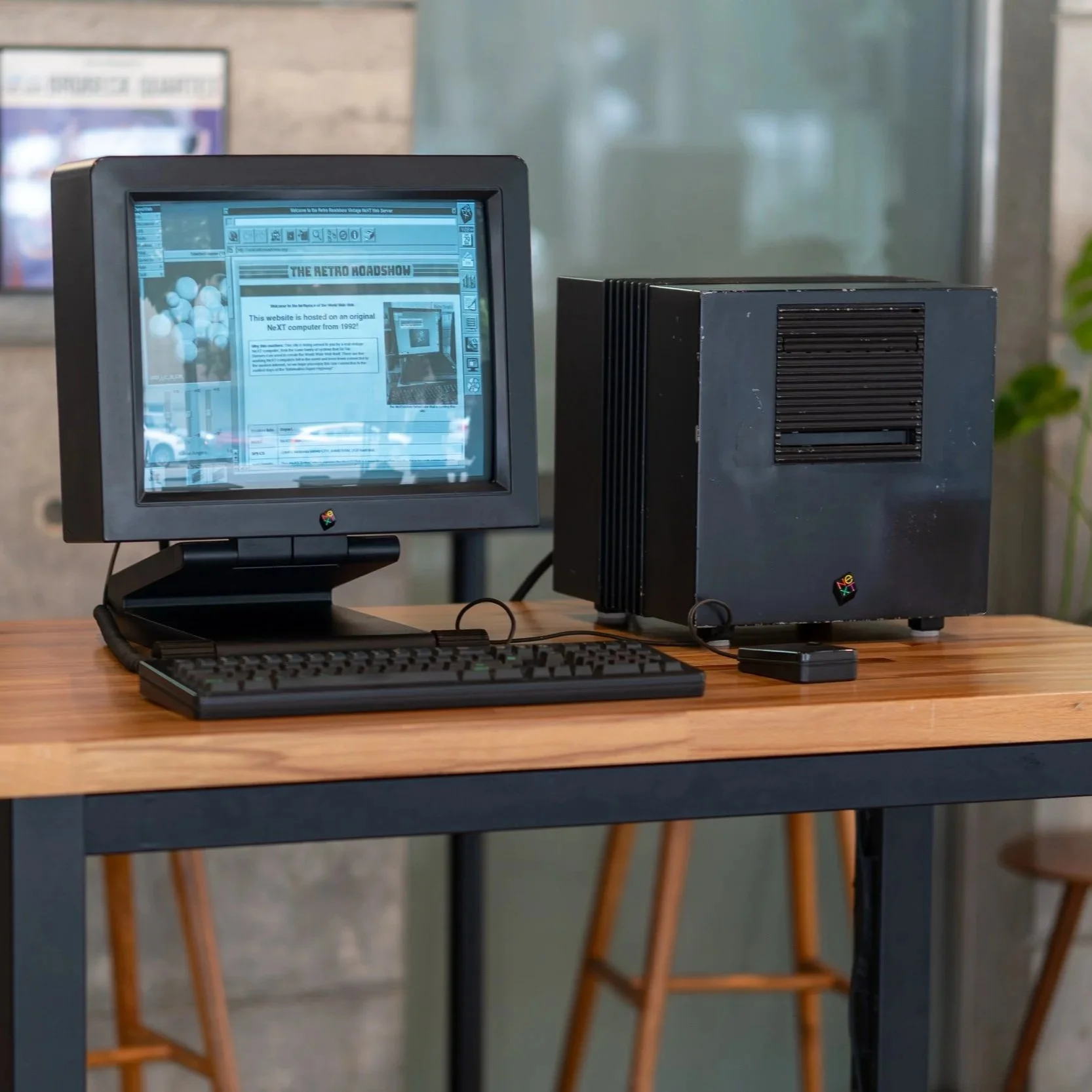 The NeXT Computer (later renamed the NeXT Cube) is a stunning, almost imposing presence in the Retro Roadshow. This machine is an extremely early "pre-production" example of the design (ours is Serial # 0000215), and is one of only a handful of NeXT 