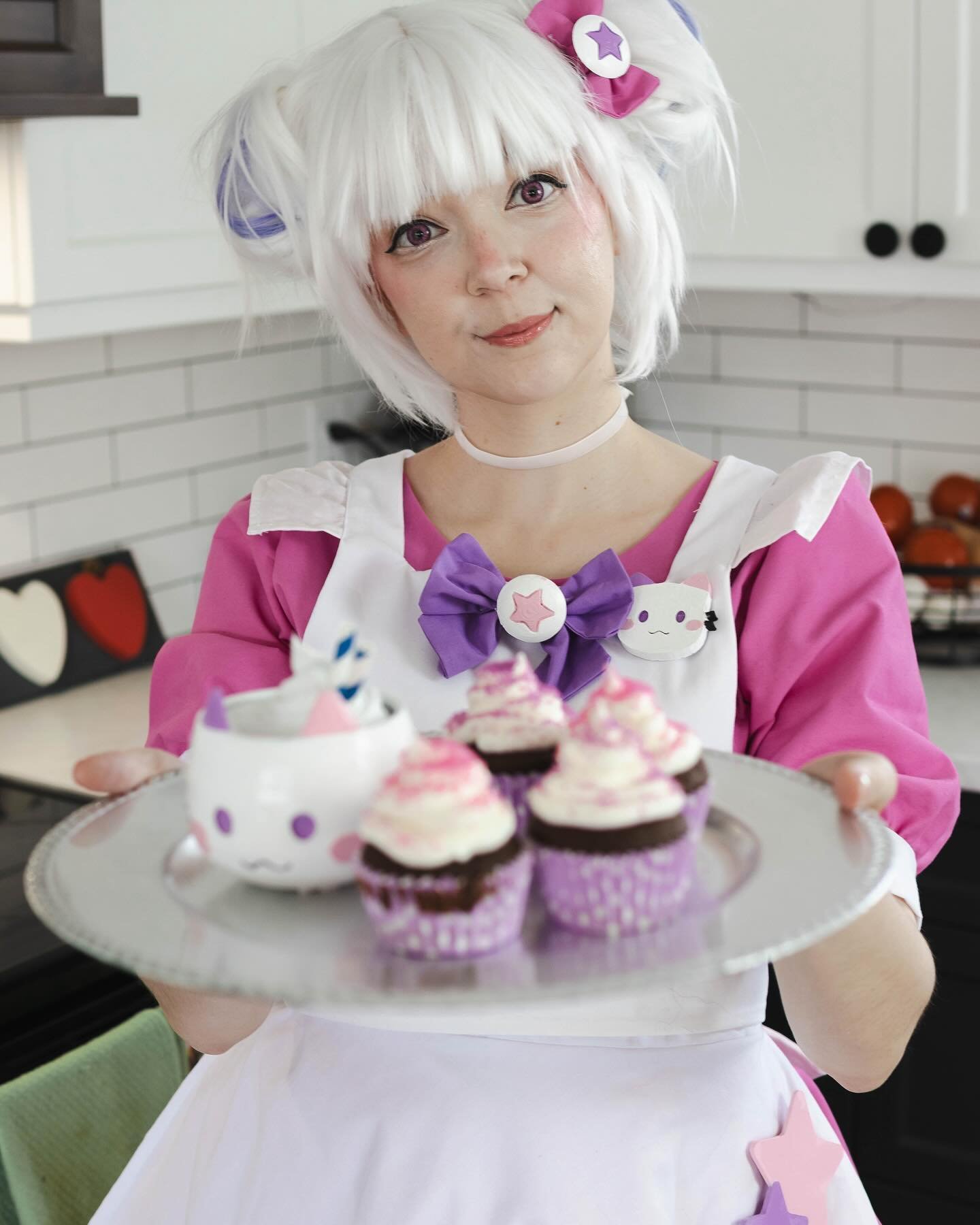 Yooo I finally cosplayed my friend @devicat.art &lsquo;s OC! As soon as I saw the art of the maid&hellip; I got to work on the cosplay 😈 
Costume made by me
Accessories + cup modelled and 3D printed by me
Photo by @kommisar_chiptune 
Lenses @uniqso 