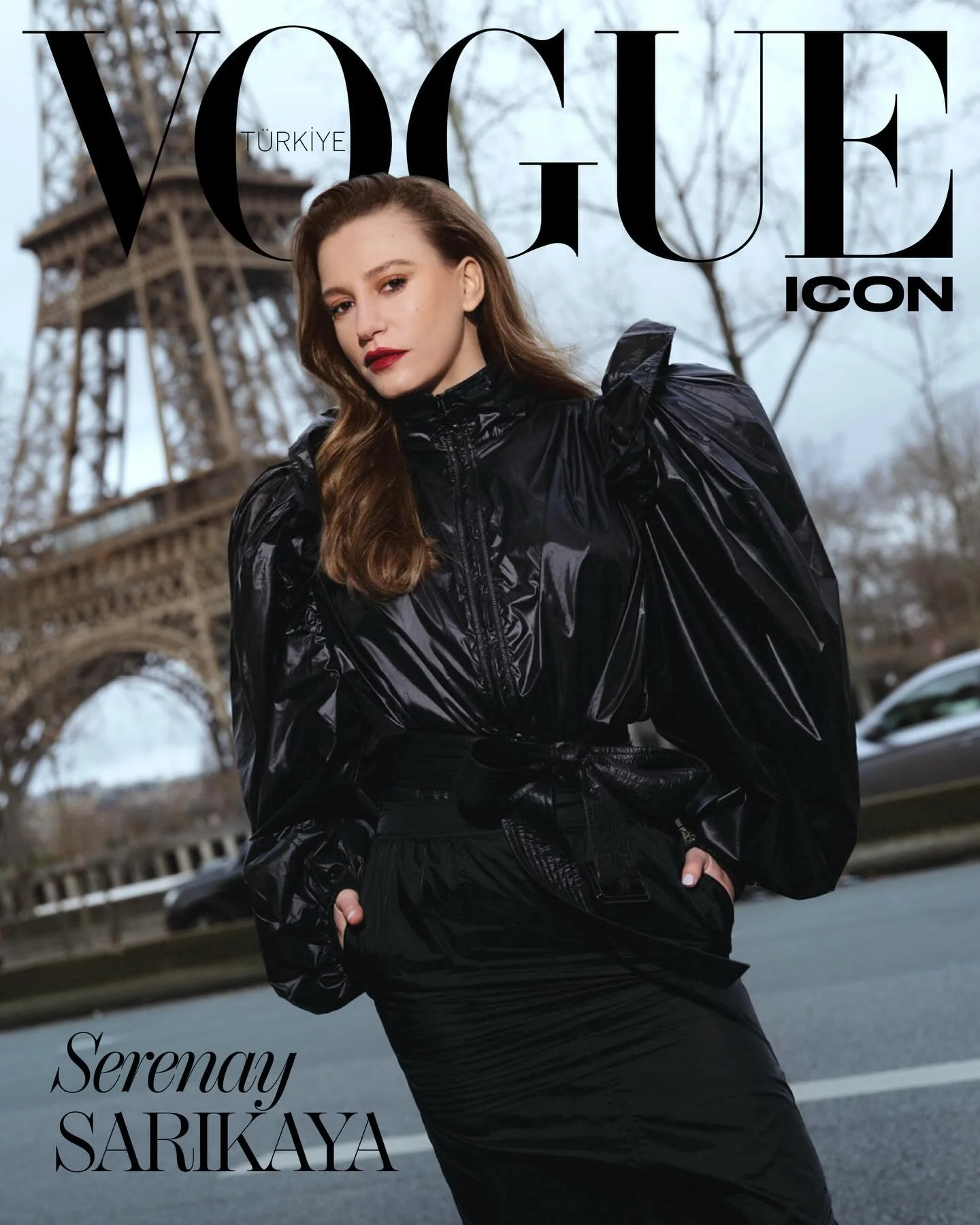 Vogue Turkiye Cover with Serenay Sarikaya shot in Paris in front of the Eiffel Tower by Vivienne And Tamas