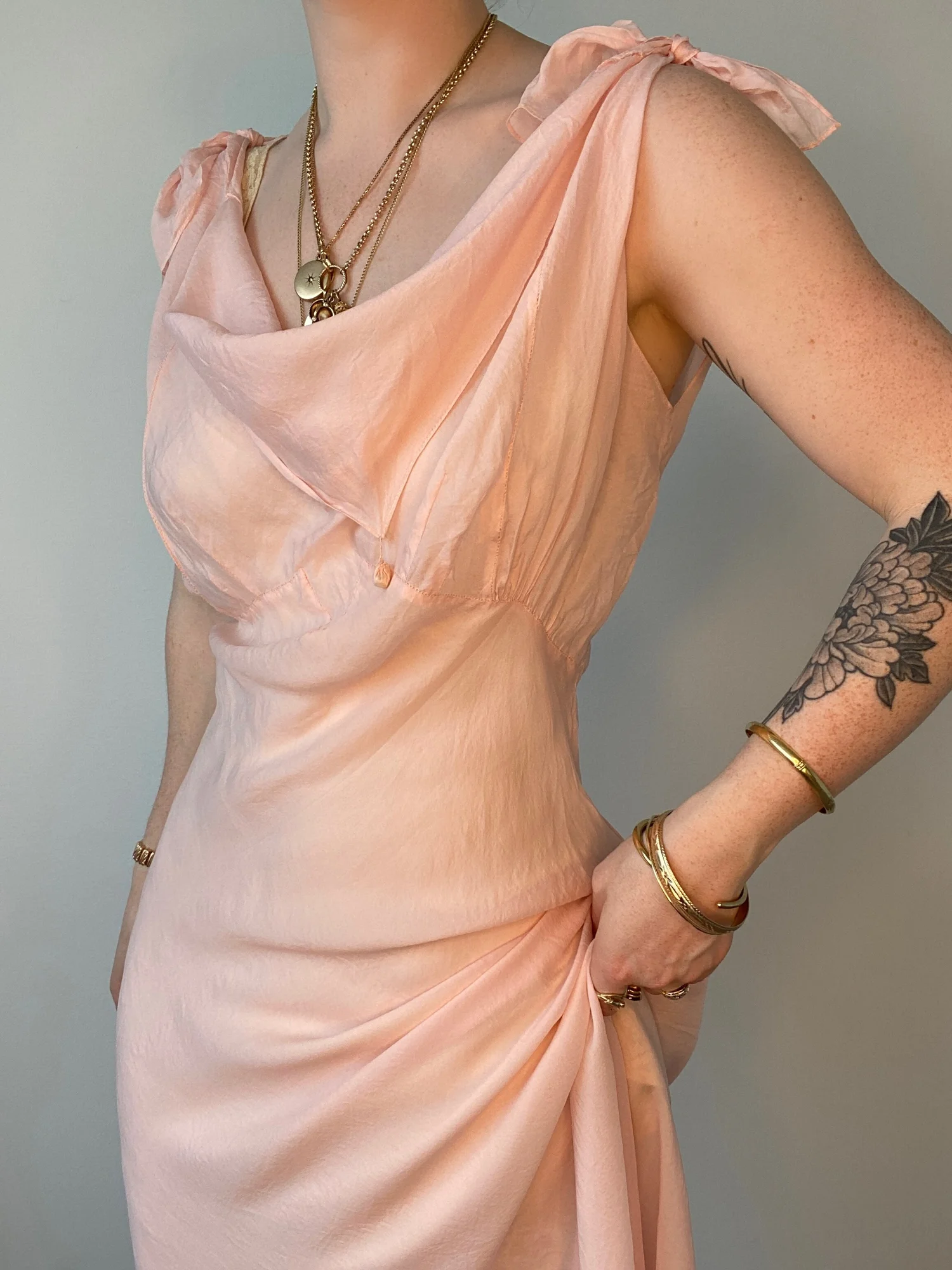 1930's Light Pink Silk Dress with Cowl Neck — Ofelia Vintage