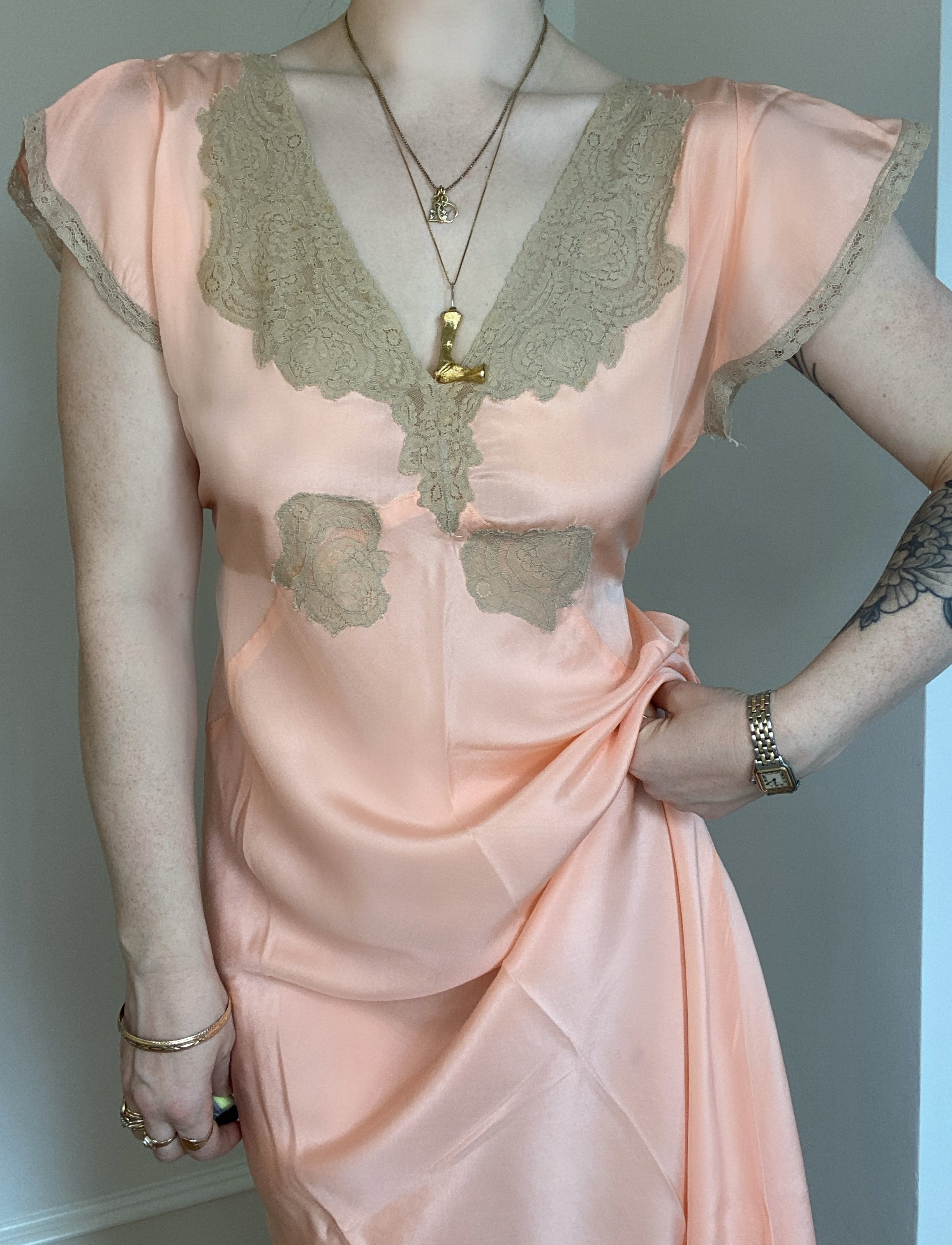 1930's Peach Silk Dress