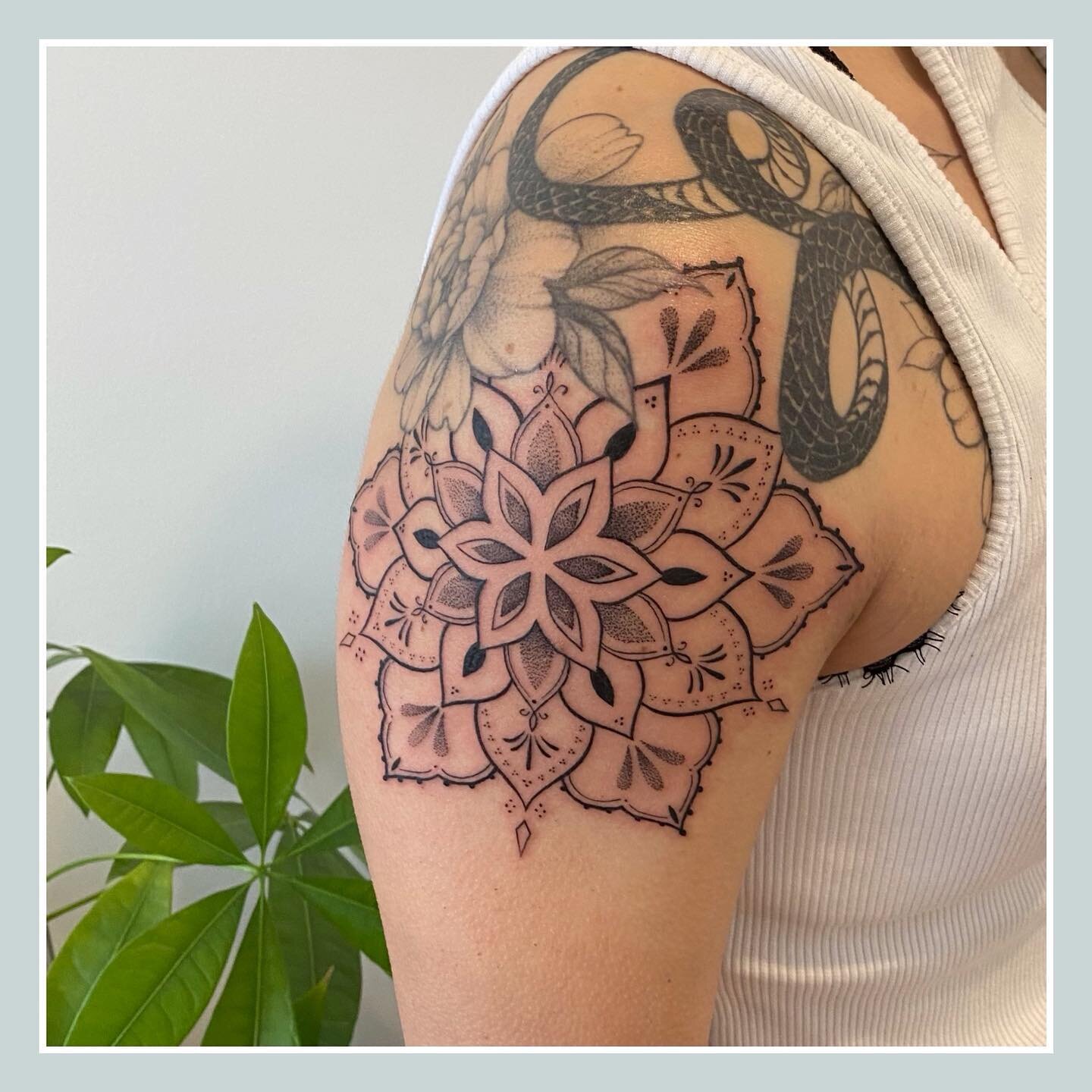 This flash mandala fits perfectly behind this snake and peonies (snake and peonies not done by me)
.
.
.
.
.
#torontoinknews #mandala #tattoos #tattoo #backpiece #backtattoo #toronto #linework #blackline #blackwork #blackworktattoo #blackworkers #man