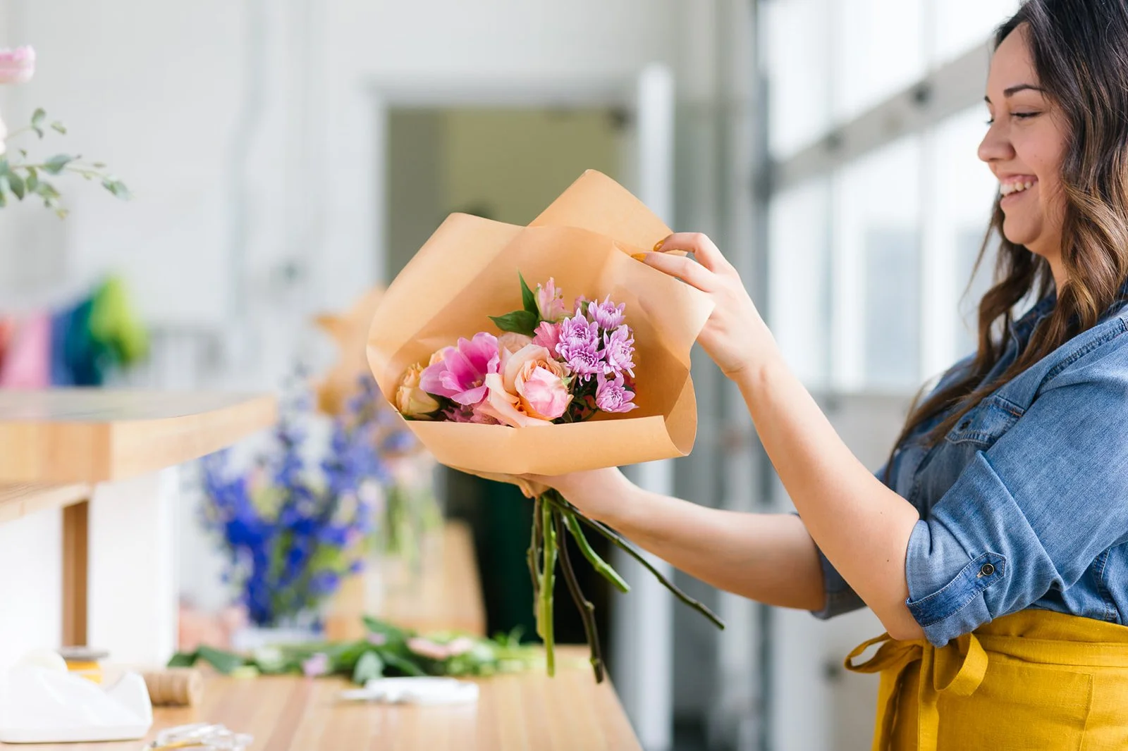 Small wrapped floral bouquet