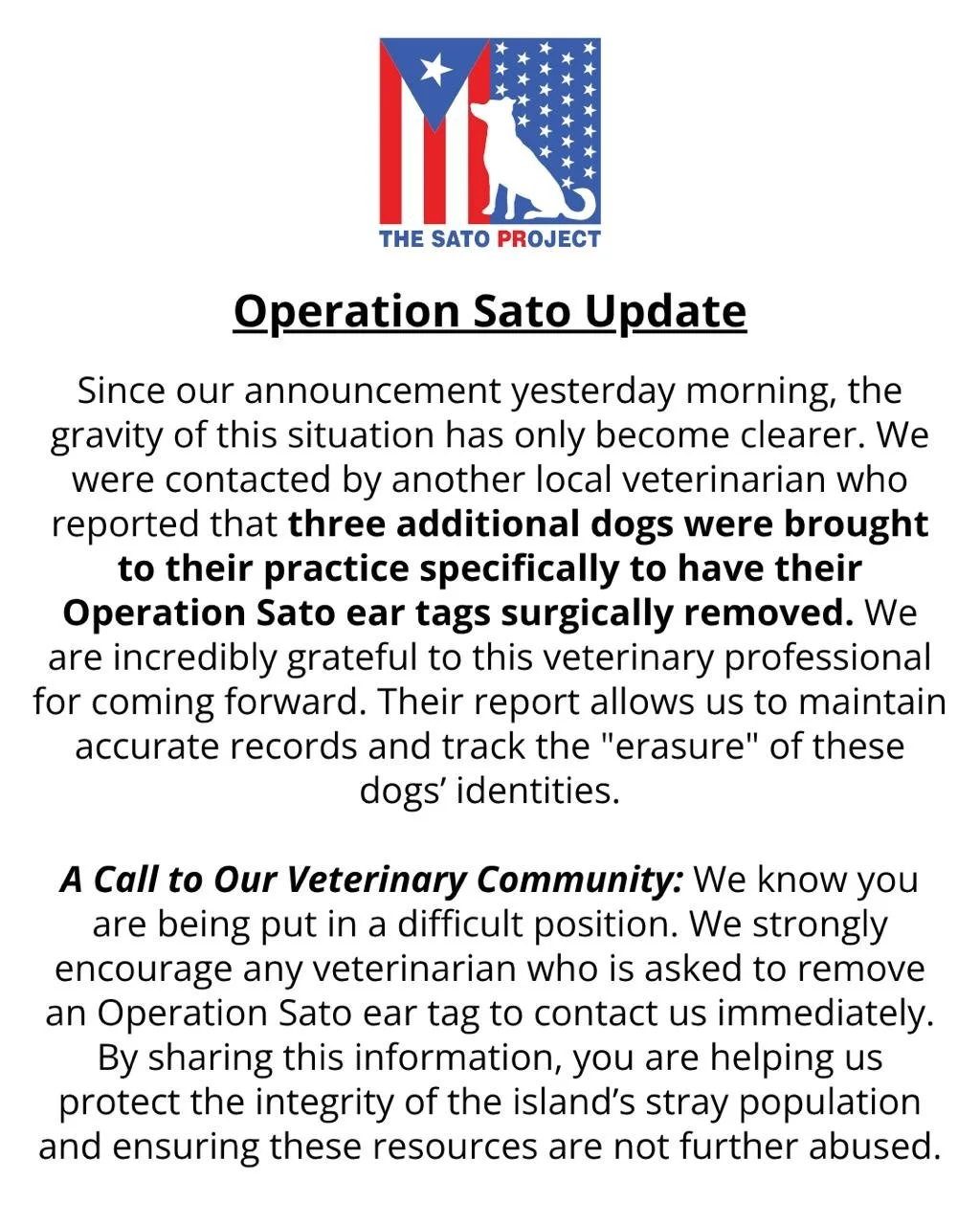 An update to the situation. Please read in full.