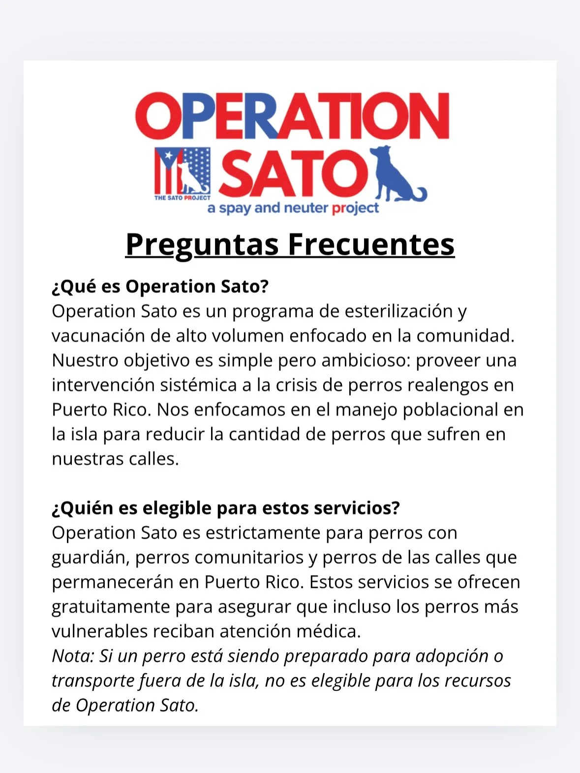 OPERATION SATO: PREGUNTAS FRECUENTES / FREQUENTLY ASKED QUESTIONS

&iexcl;Por favor leer completo!

We have been getting many of the same questions about #OperationSato repetitively. Here are the answers!