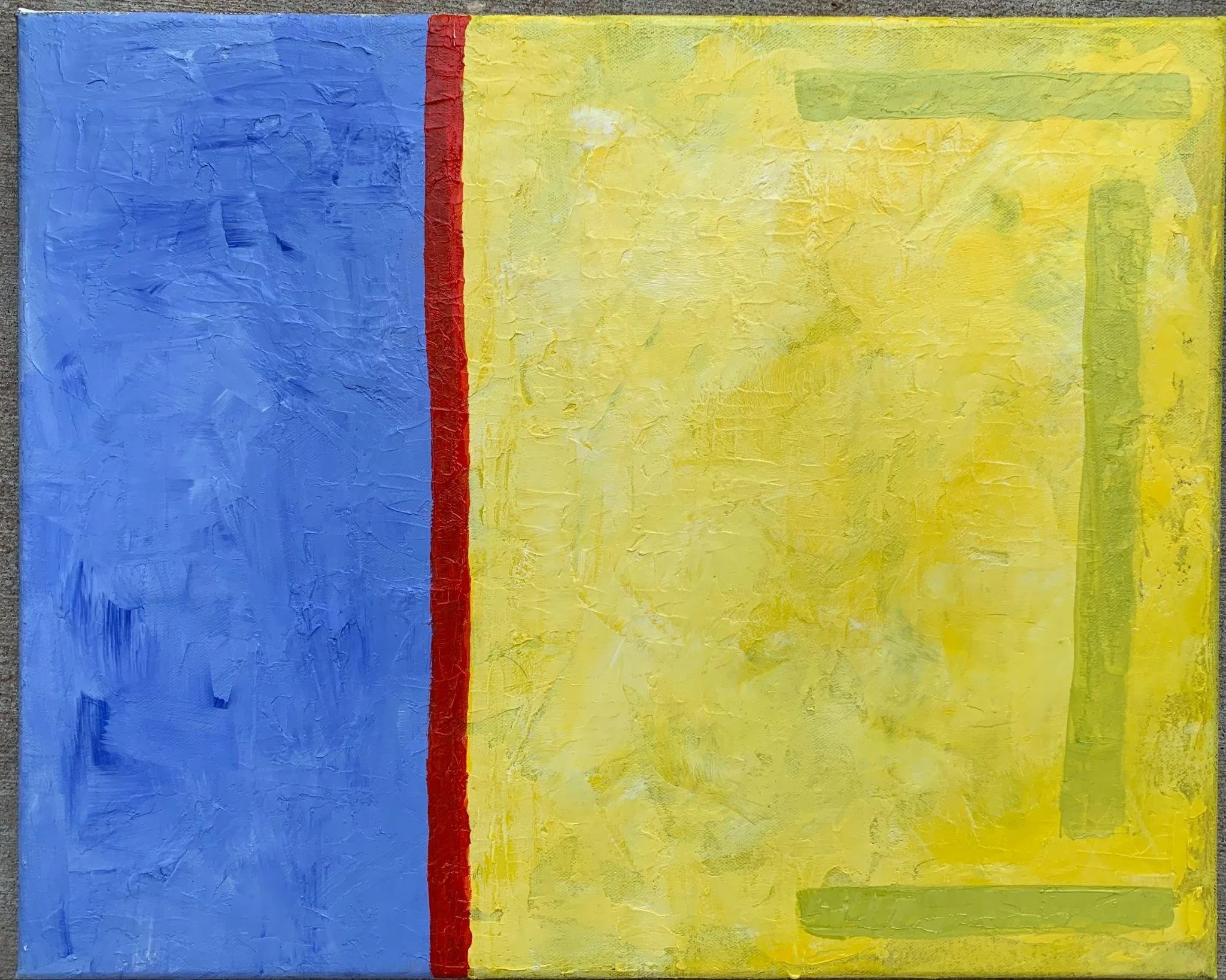 Red & Purple on Yellow, 16x20 inches, Acrylic on canvas, $75