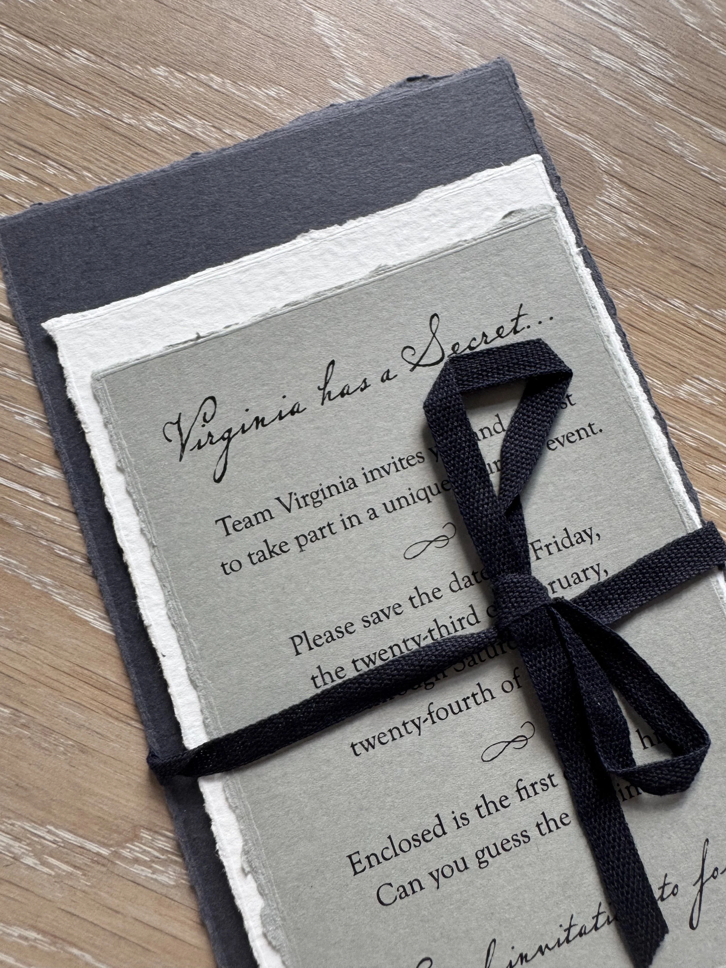 First Drop; Save the Date, Discover More insert, and Hint #1 (mailed with a miniature bust of George Washington)