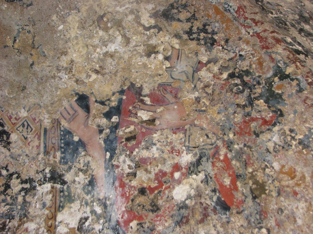 Fresco samples from rupestrian cave church onsite at Fornello