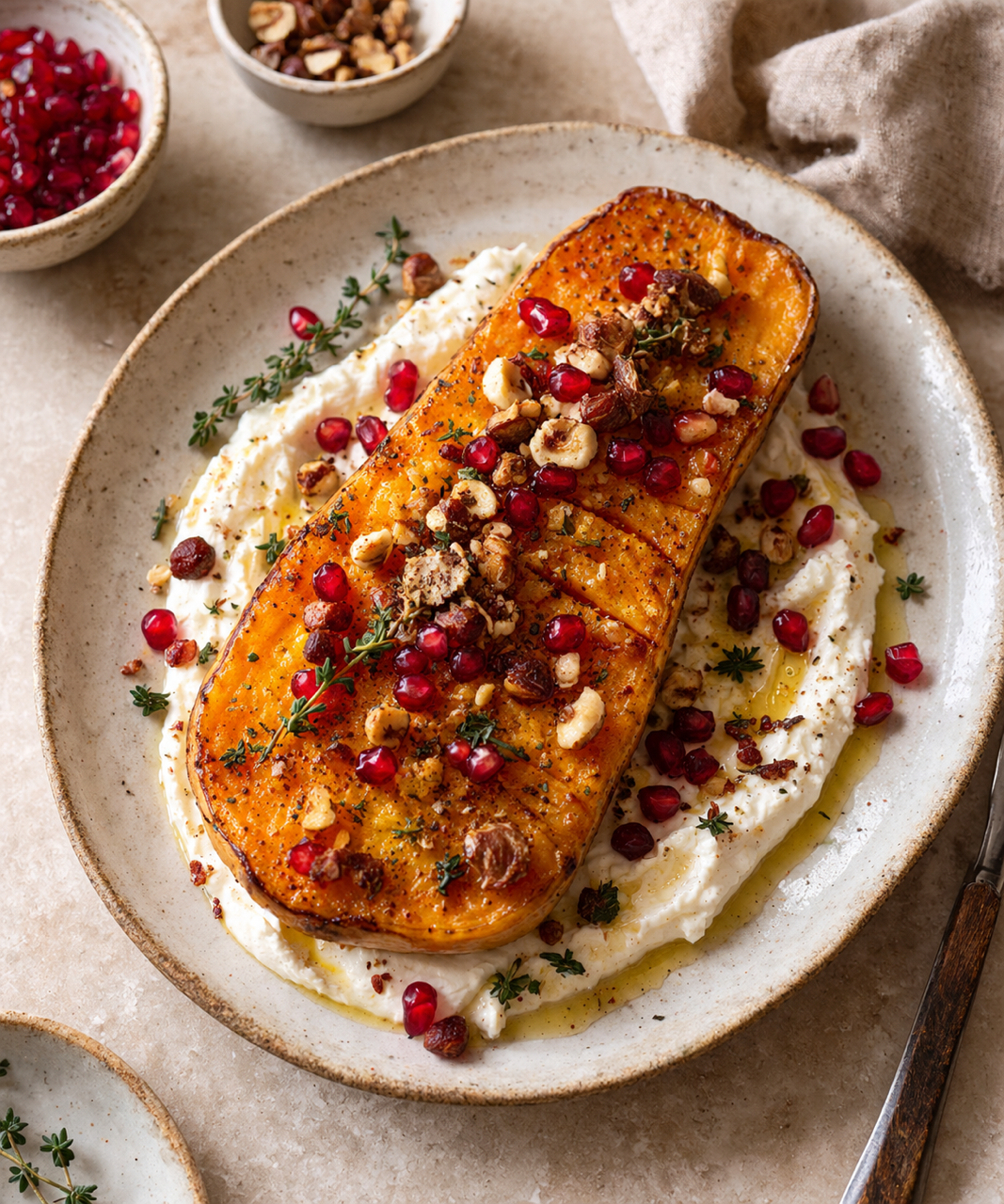 BUTTERNUT RÔTI, FÊTA FOUETTÉE ET GRENADE : LA RECETTE QUI VA FAIRE L’AUTOMNE