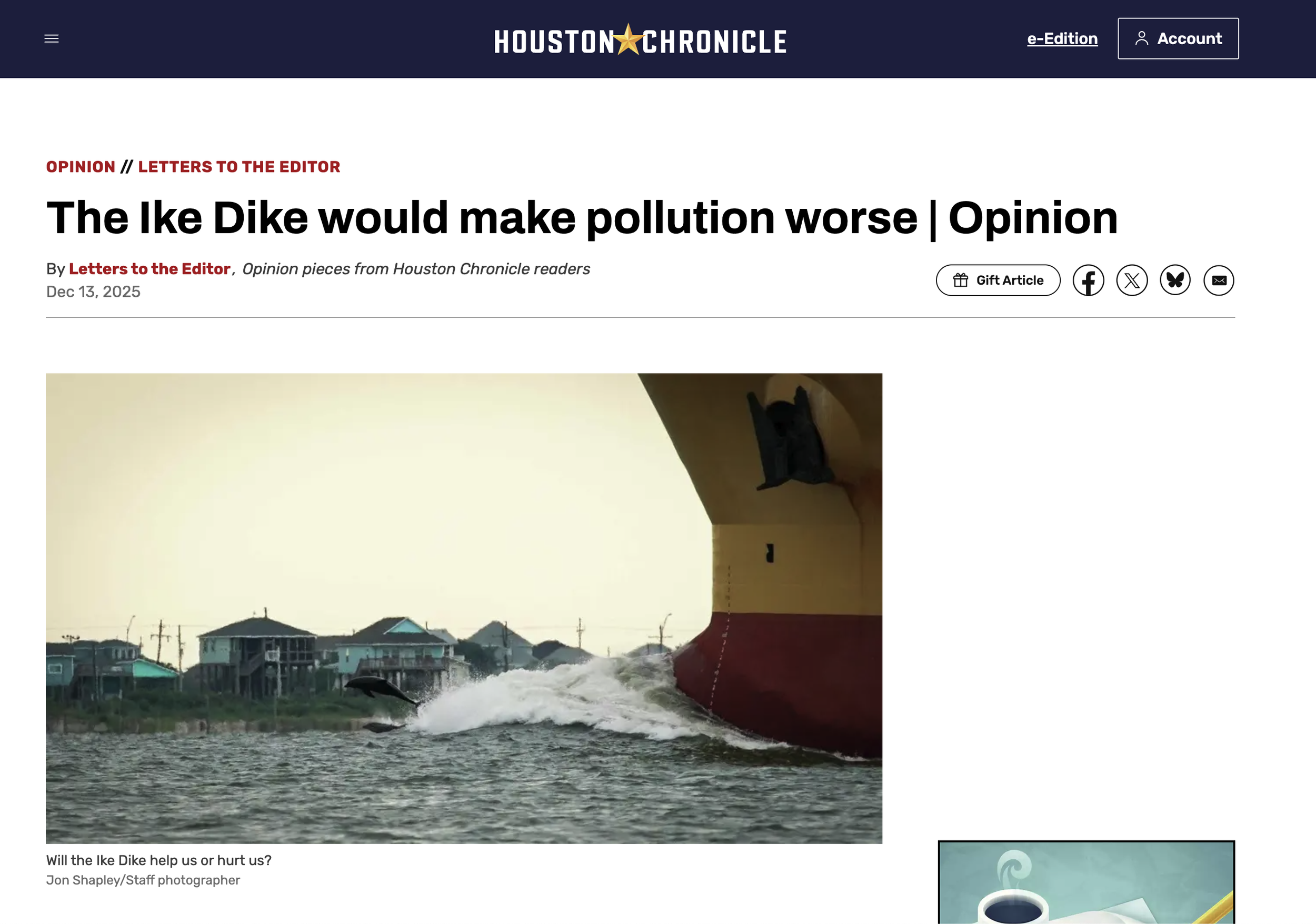 Houston Chronicle: The Ike Dike would make pollution worse