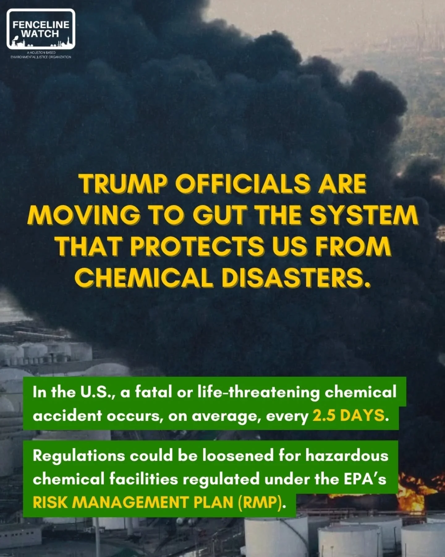 The Trump admin wants to roll back community protections from extremely hazardous chemical facilities. Tomorrow, you can make your voice heard by attending the EPA's virtual hearing, which begins at 11 am CST. Register at the link in our bio.