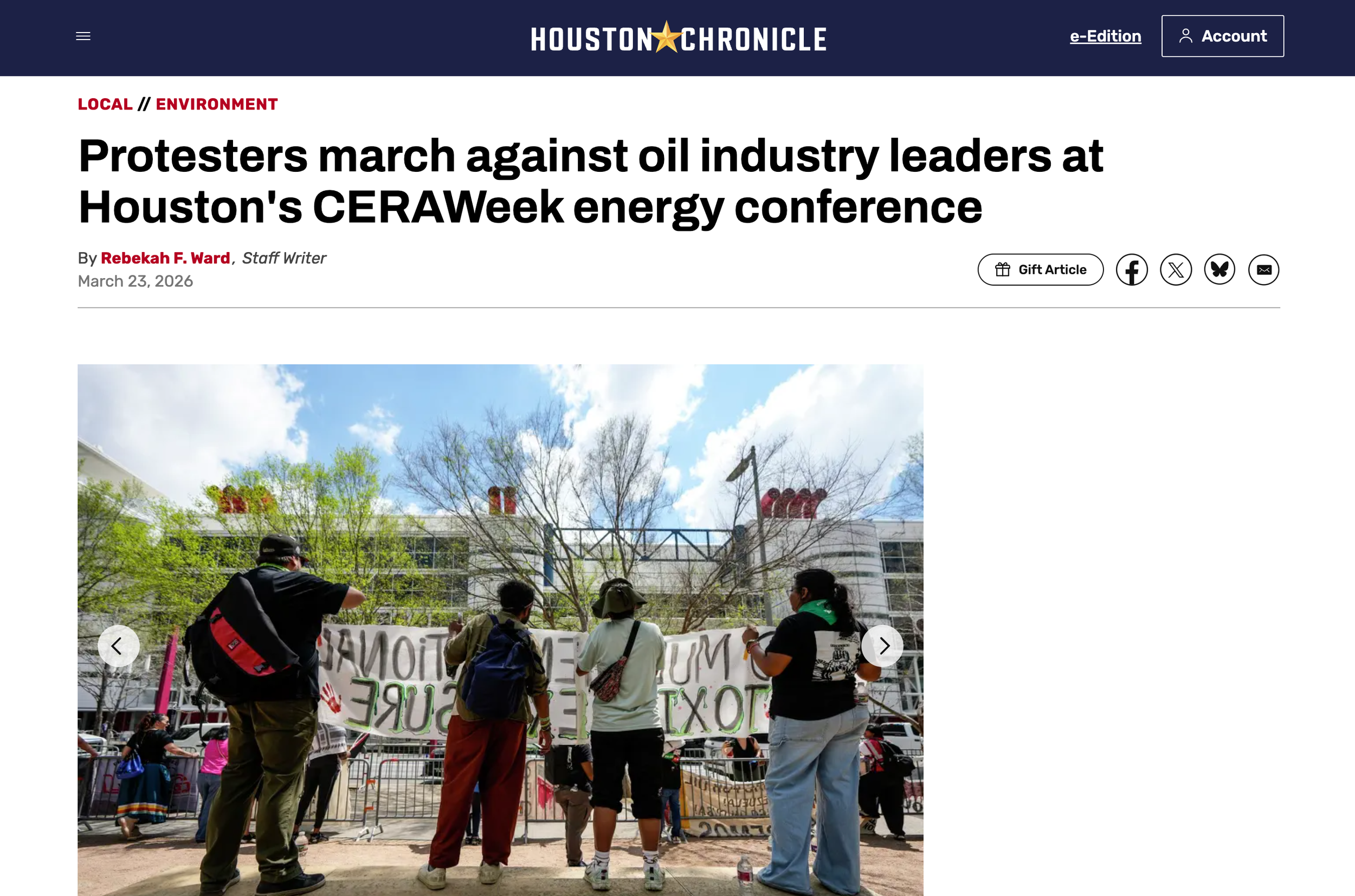 Protesters march against oil industry leaders at Houston's CERAWeek energy conference