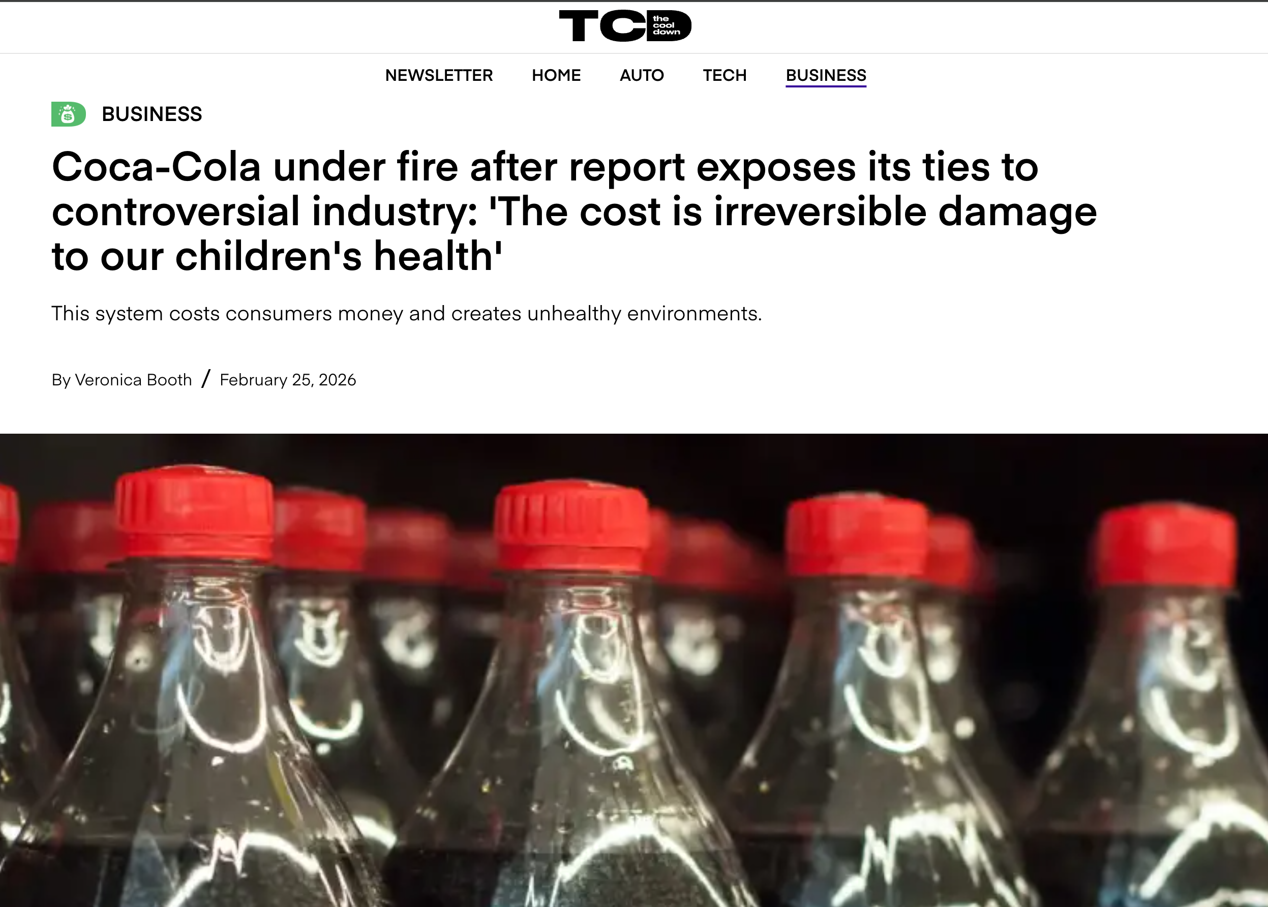 Coca-Cola under fire after report exposes its ties to controversial industry: 'The cost is irreversible damage to our children's health'