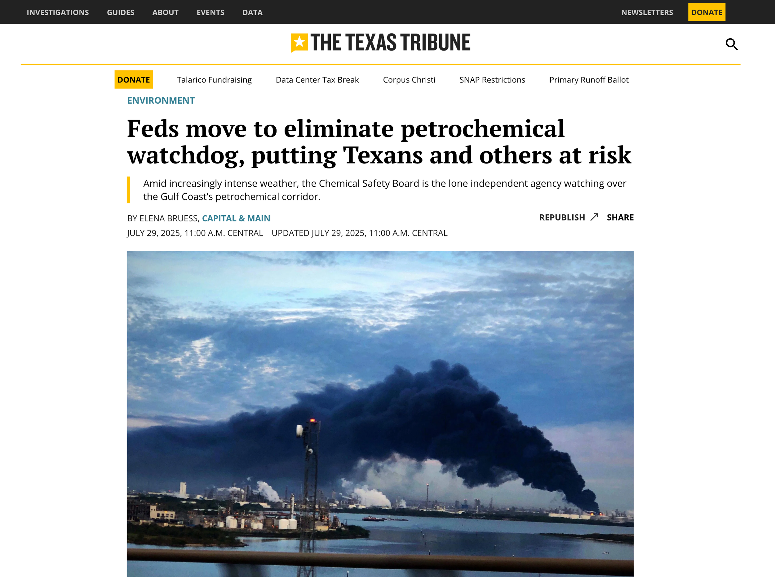 Feds move to eliminate petrochemical watchdog, putting Texans and others at risk