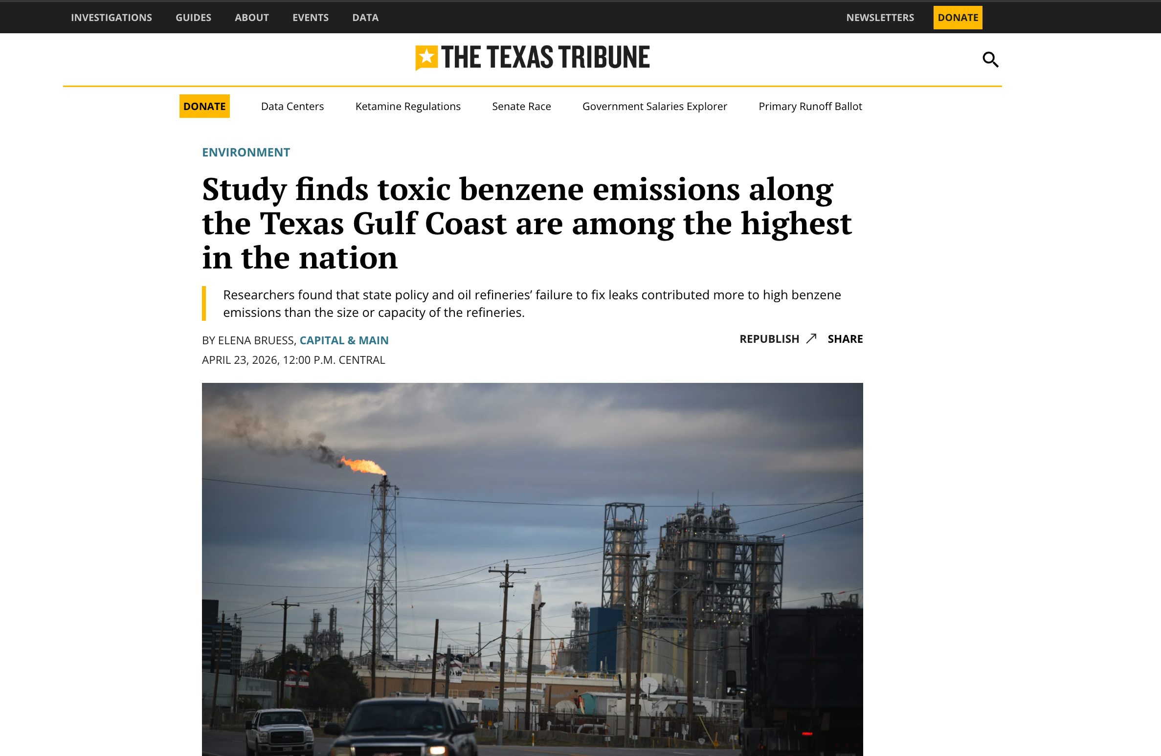 Study finds toxic benzene emissions along the Texas Gulf Coast are among the highest in the nation