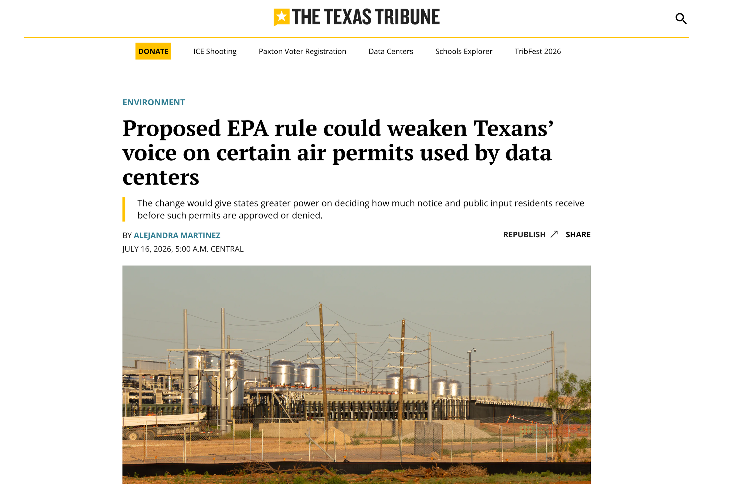 Proposed EPA rule could weaken Texans’ voice on certain air permits used by data centers