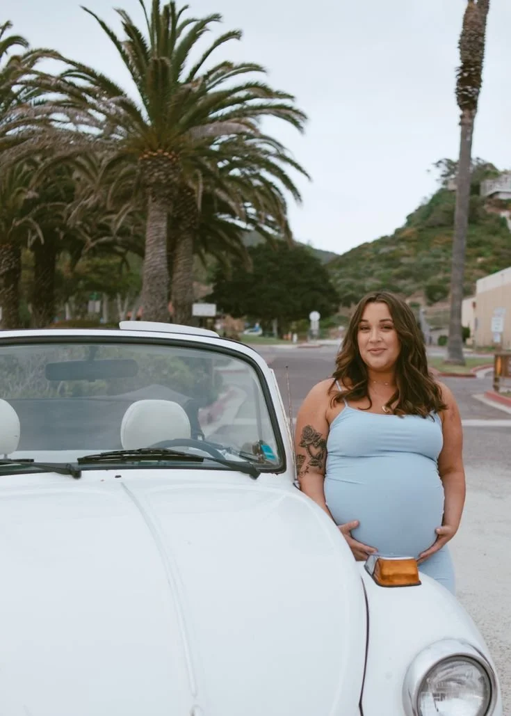 Retro Inspired Maternity Beach Photoshoot with Classic Car VW Bug.jpg