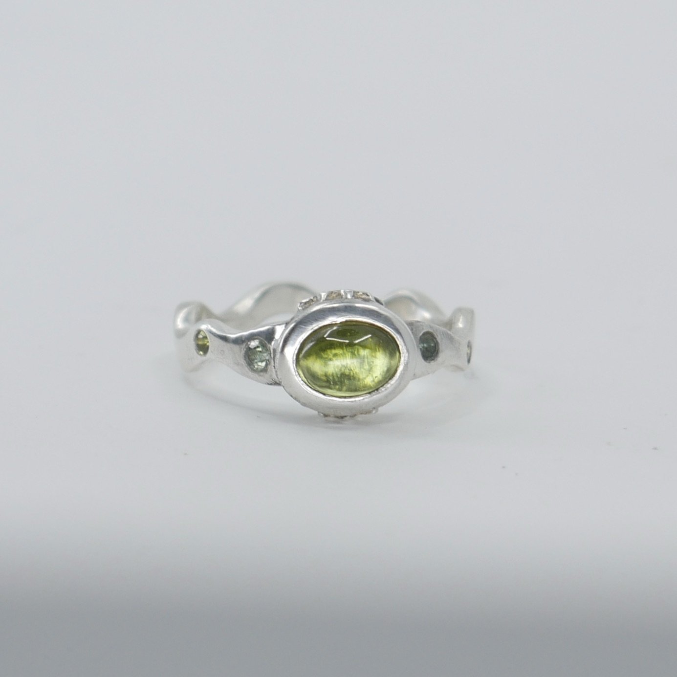 Green Tourmaline Squiggle Silver Ring