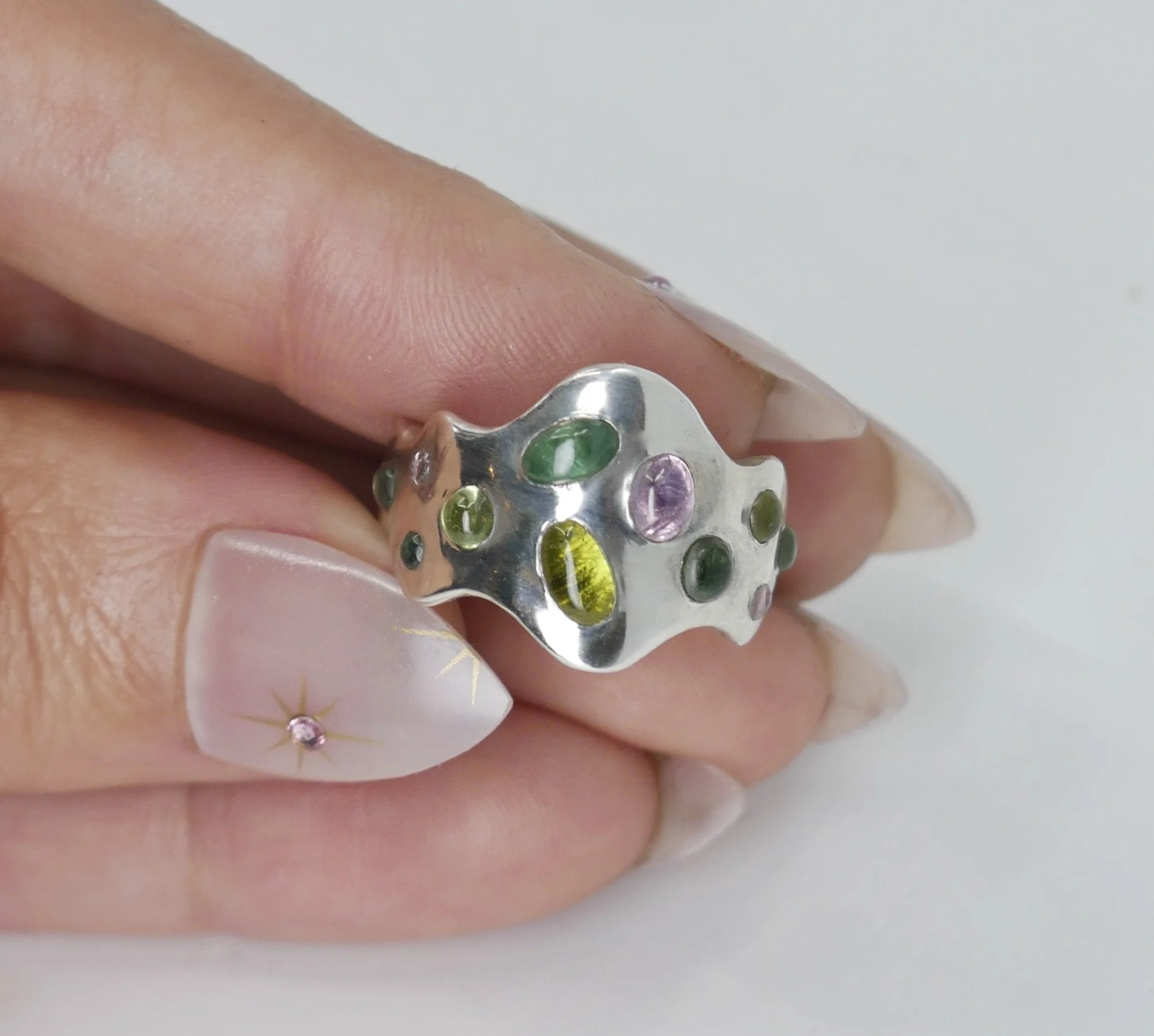 Rainbow Tourmaline Squiggle Signet