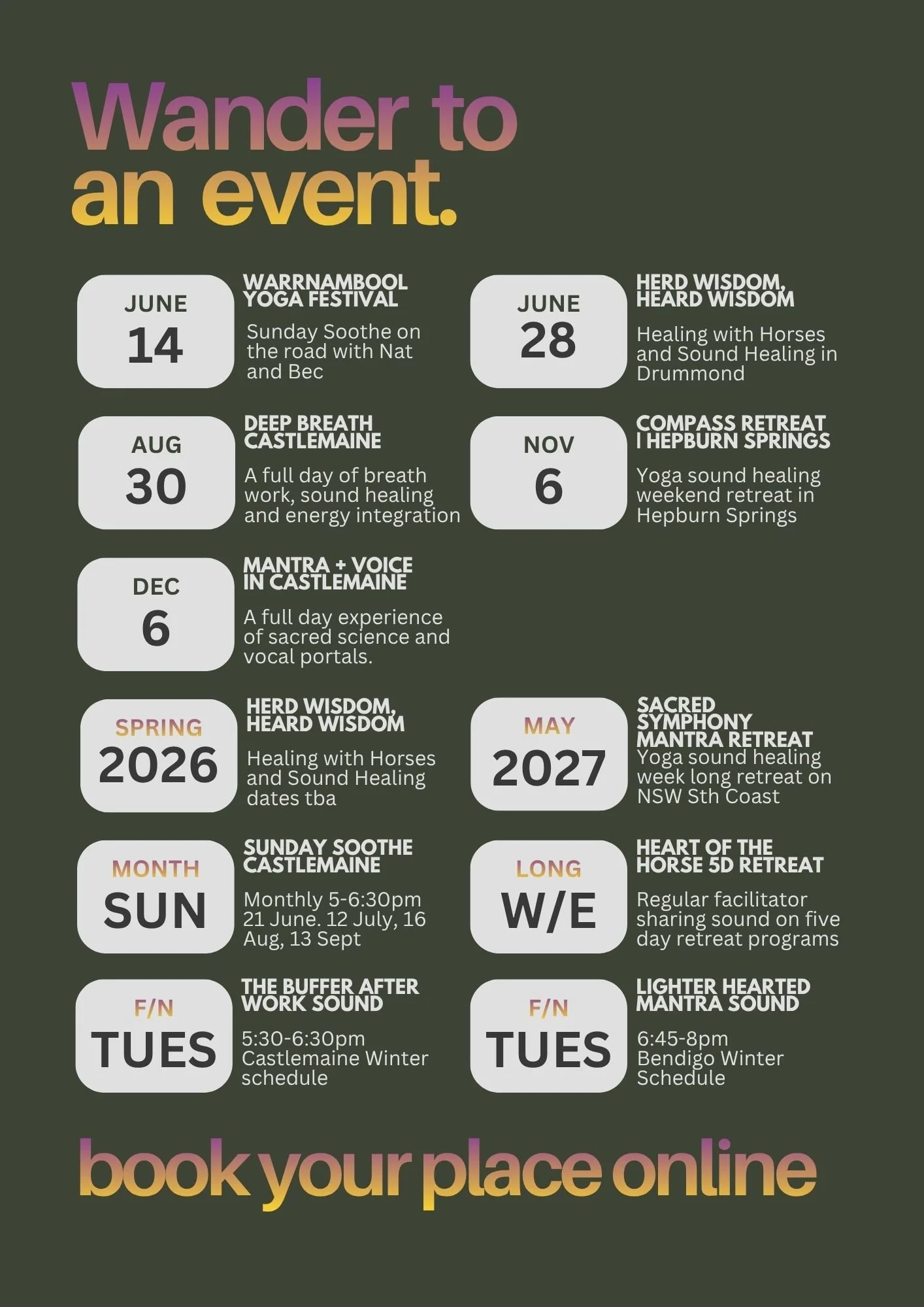WHAT'S ON | AT A GLANCE CALENDAR
