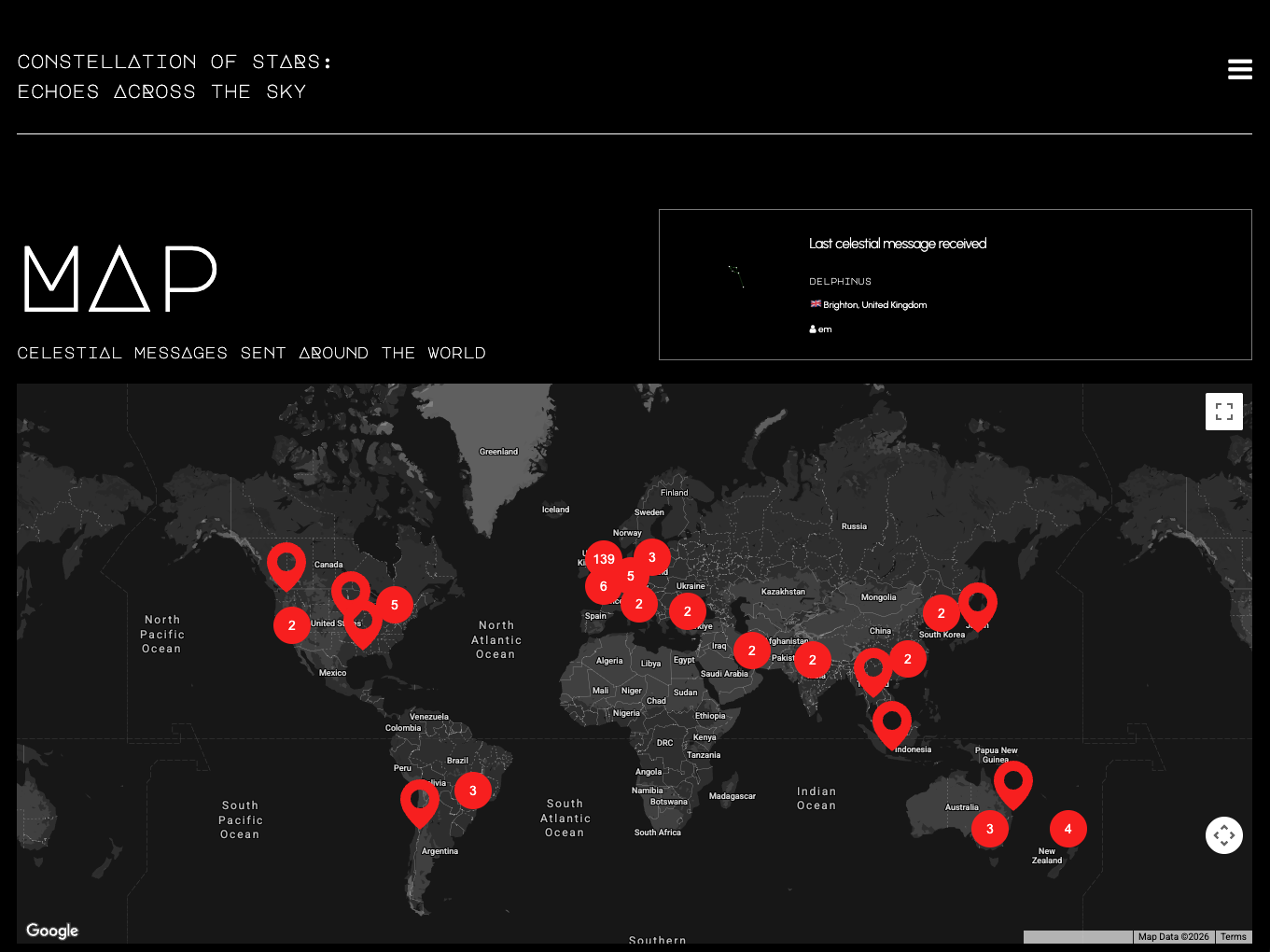 Map of celestial messages sent around the world