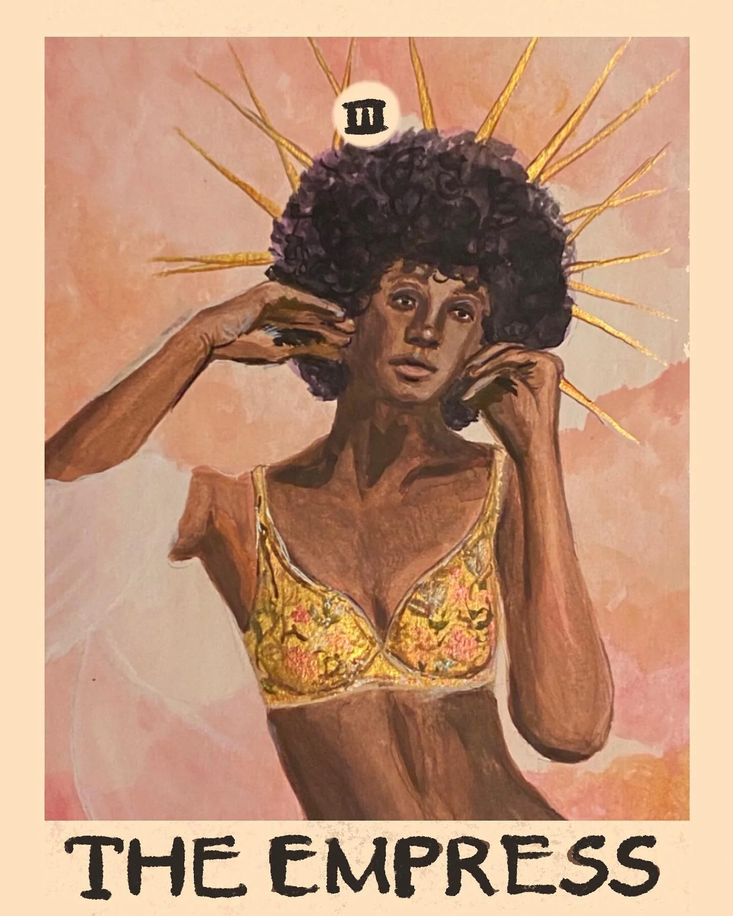 my first of six tarot cards I made for my final project in mixed media - #theempress 

I used #watercolor, metallic paints and #gouache and it was super fun! swipe to see the progress photos and stay tuned for the other five :)