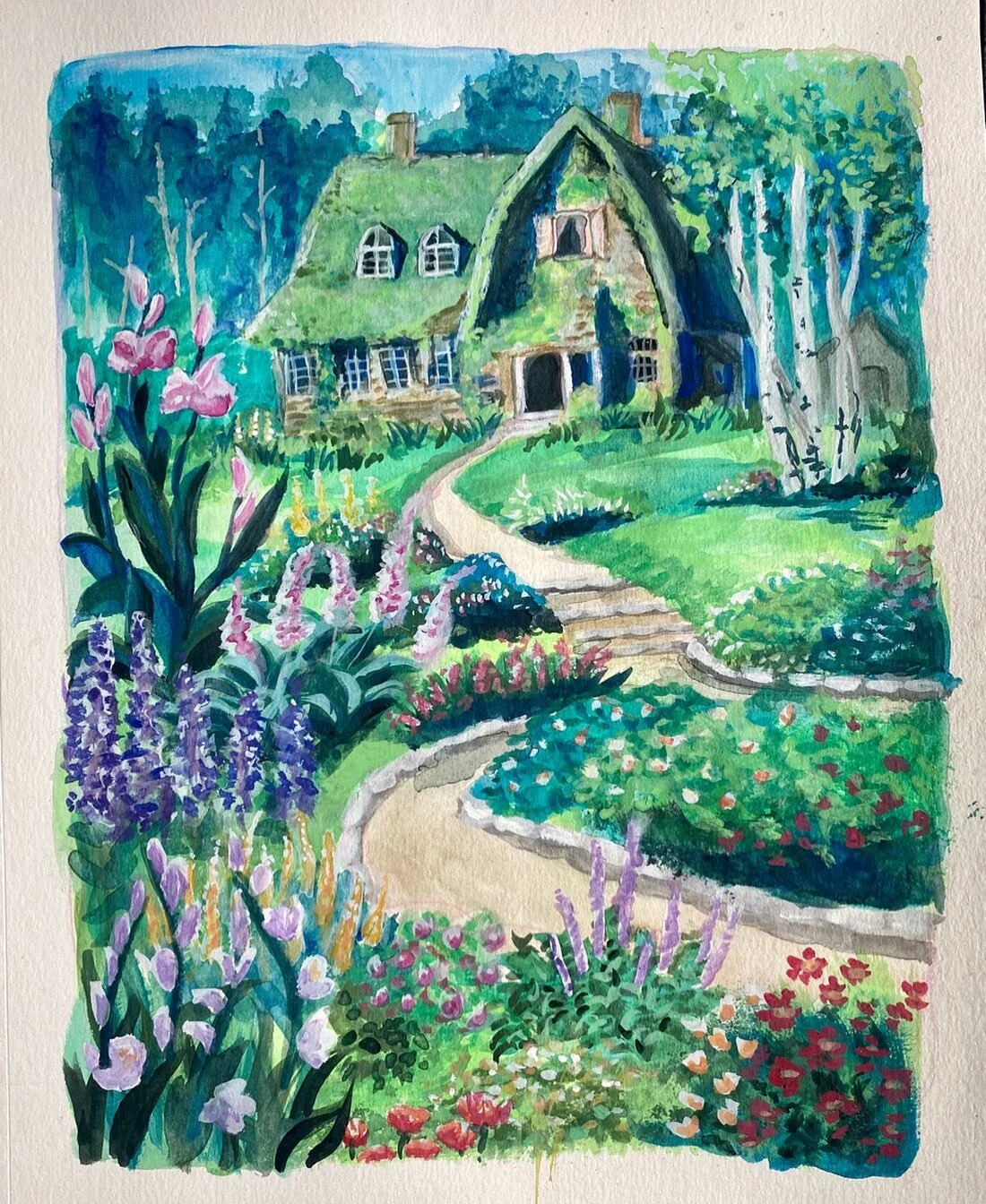 just finished another #studioghibli study. recently have been focusing on portraits so much I forgot how fun landscapes are. #watercolor #gouchepainting #cottagecore