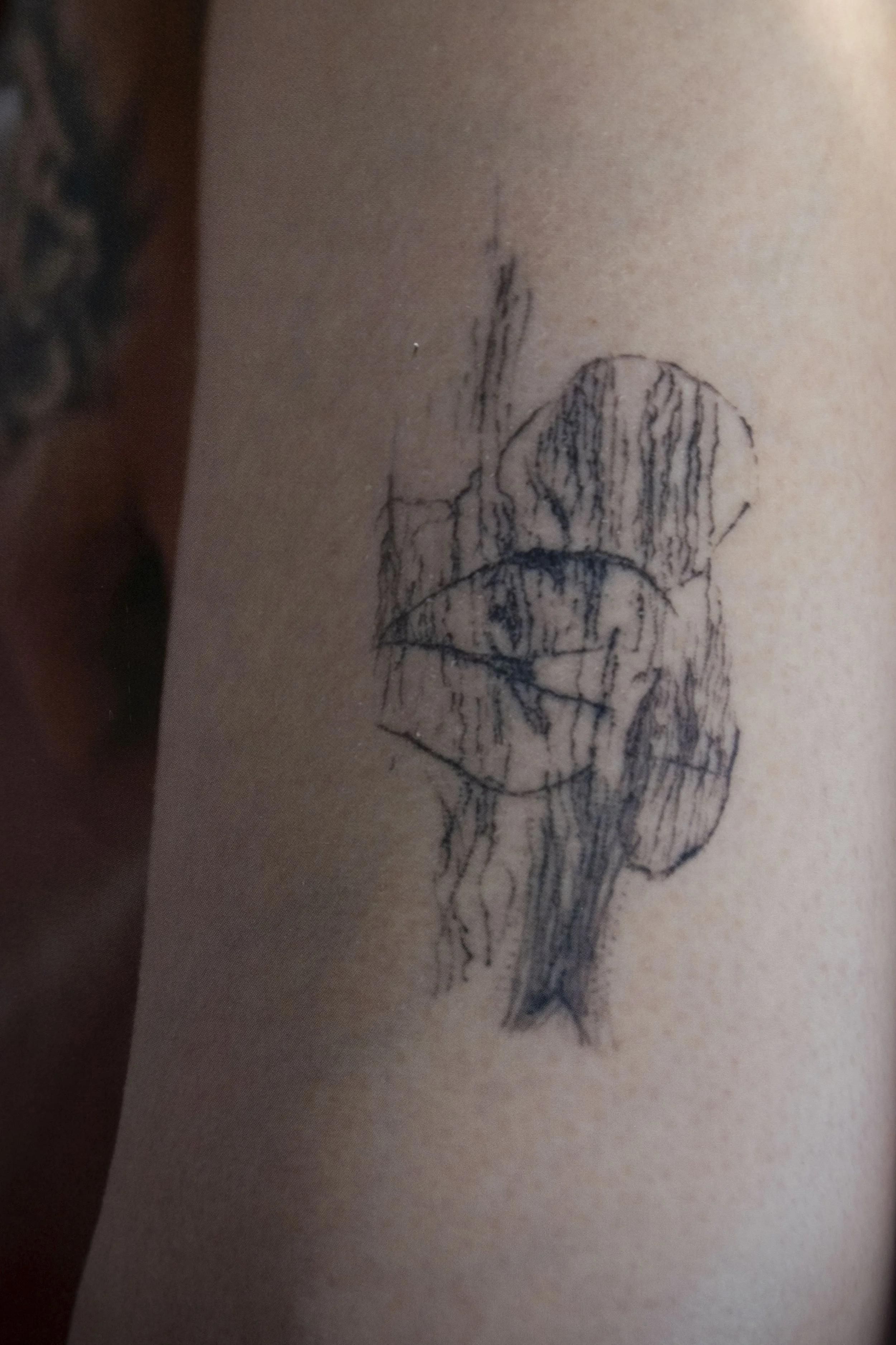 Final intuitive tattoo, without ever having tattooed before, my hands (the printer) shaped this abstract form.