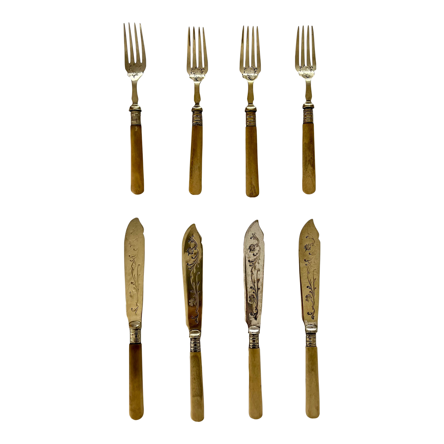 Antique English Sheffield Epns Silverplate Bone Handle Set- 4