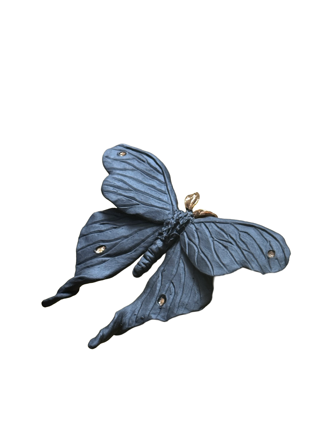 Black Porcelain Moth with Gold Detail