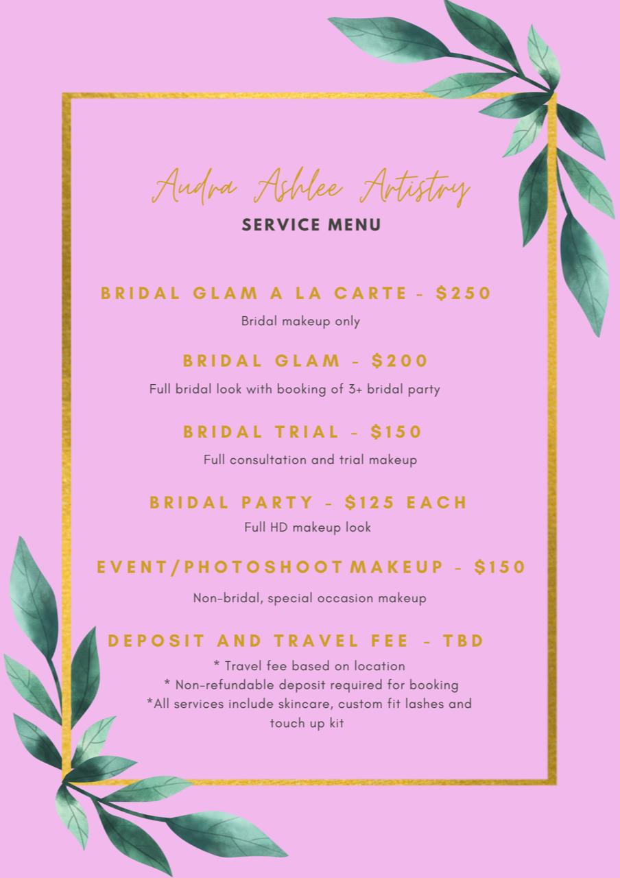 Pricing Audra Ashlee Mua