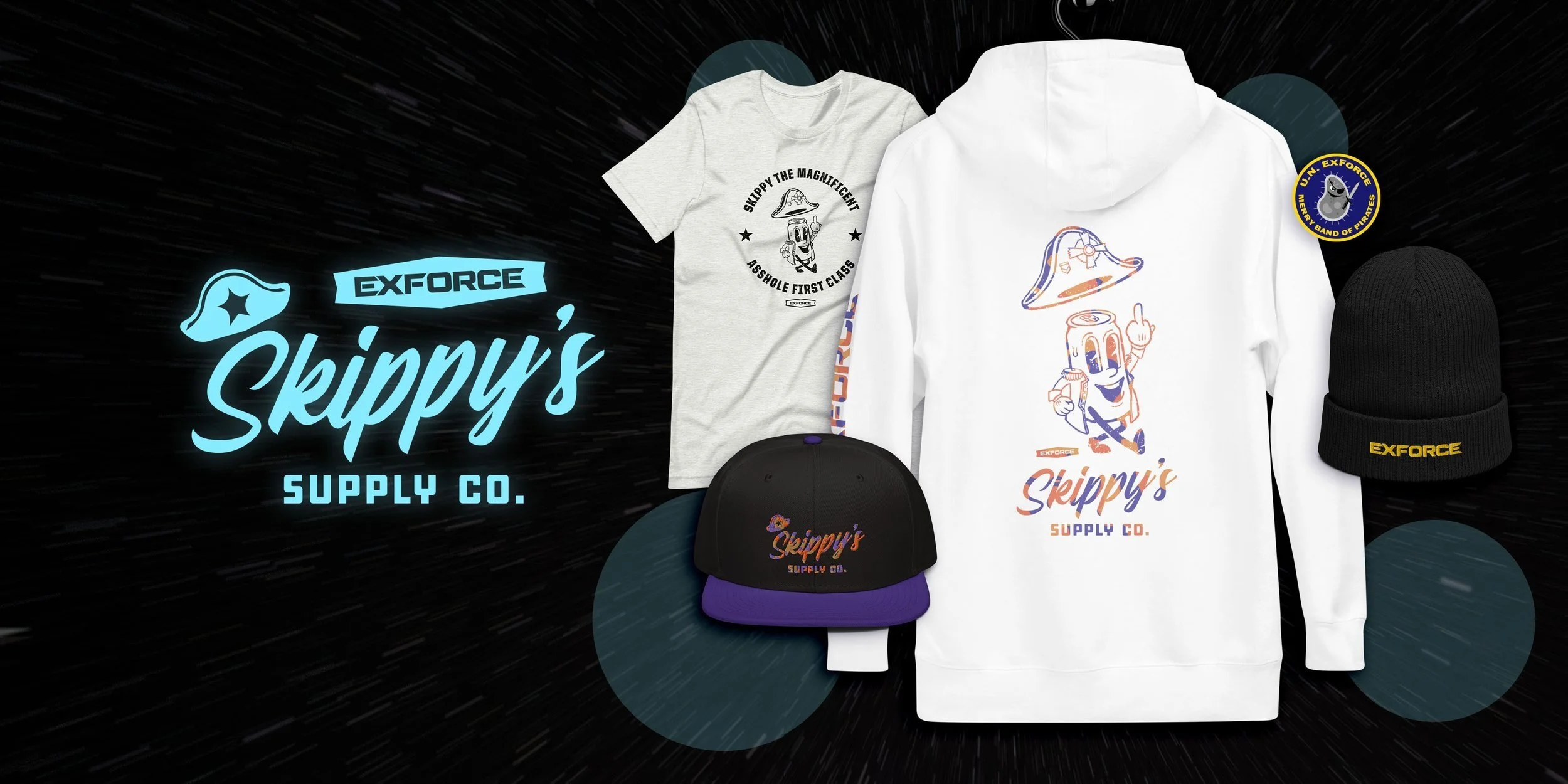 Various items from Skippy's Supply Co. merch drop