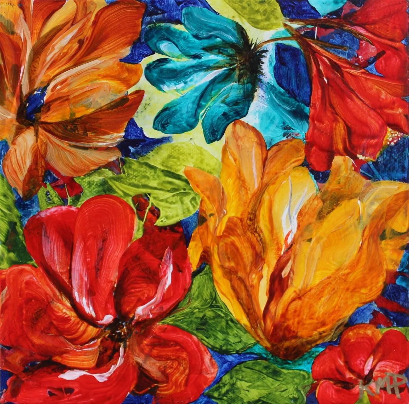 Amber Tulip, 8x8, acrylic on canvas