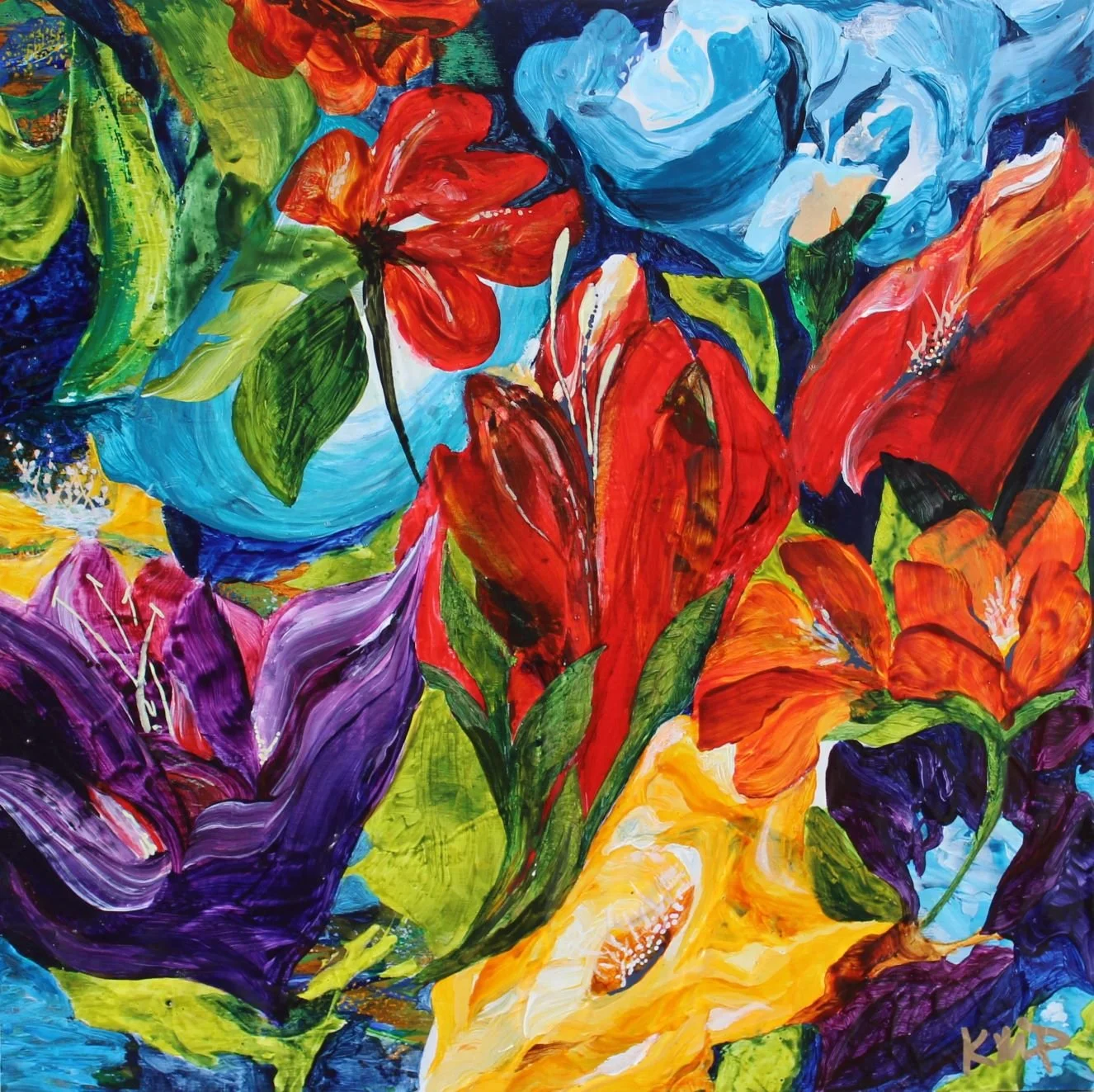 Moonlit Bouquet, 10x10, acrylic on board