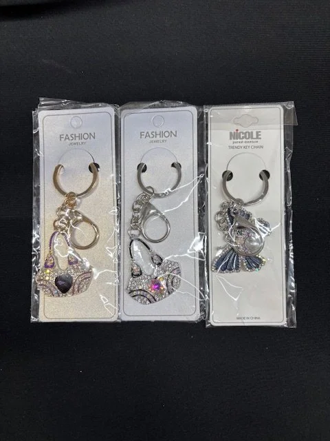 Rhinestone Encrusted Fashion Keychain Trio