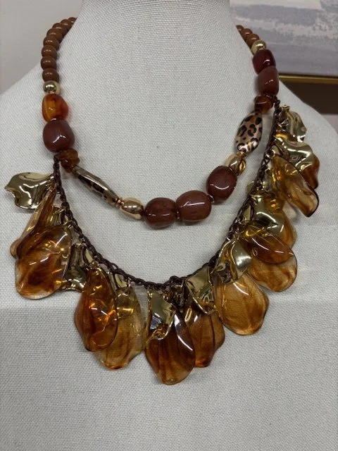 Amber Elegance Leaf Necklace