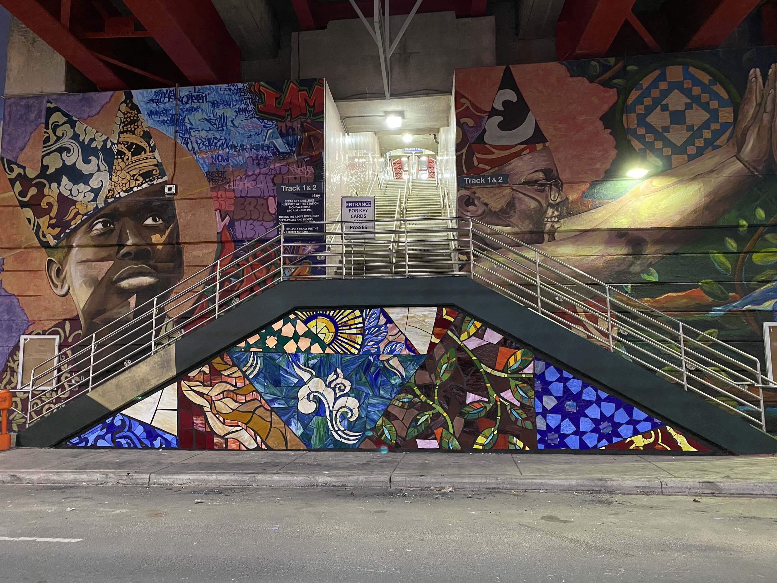 i am mural - designed by patrick dougher & josh sarantitis - paint and mosaic assisted by daniel lipschutz & many others
