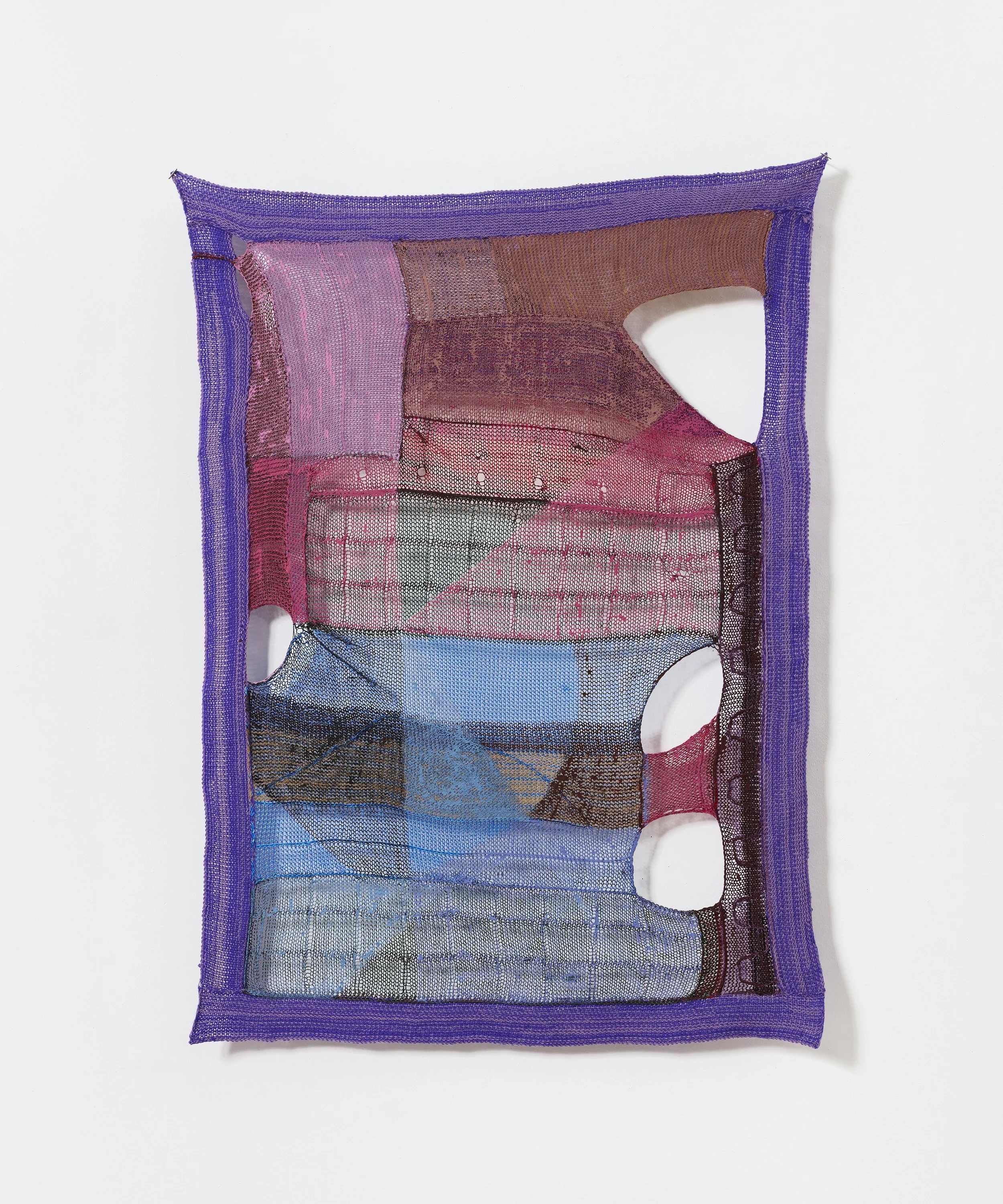 Rosey Sky, flashe and acrylic on knitted thread, 36 x 26 inches, 2026